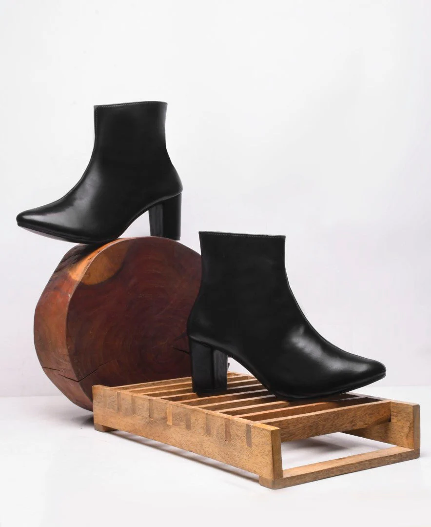 JM Looks Women's Pointed Toe Block Heel Ankle Boots