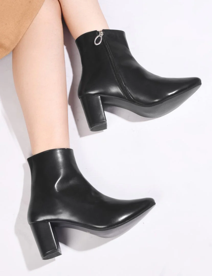JM Looks Women's Pointed Toe Block Heel Ankle Boots - Image 2
