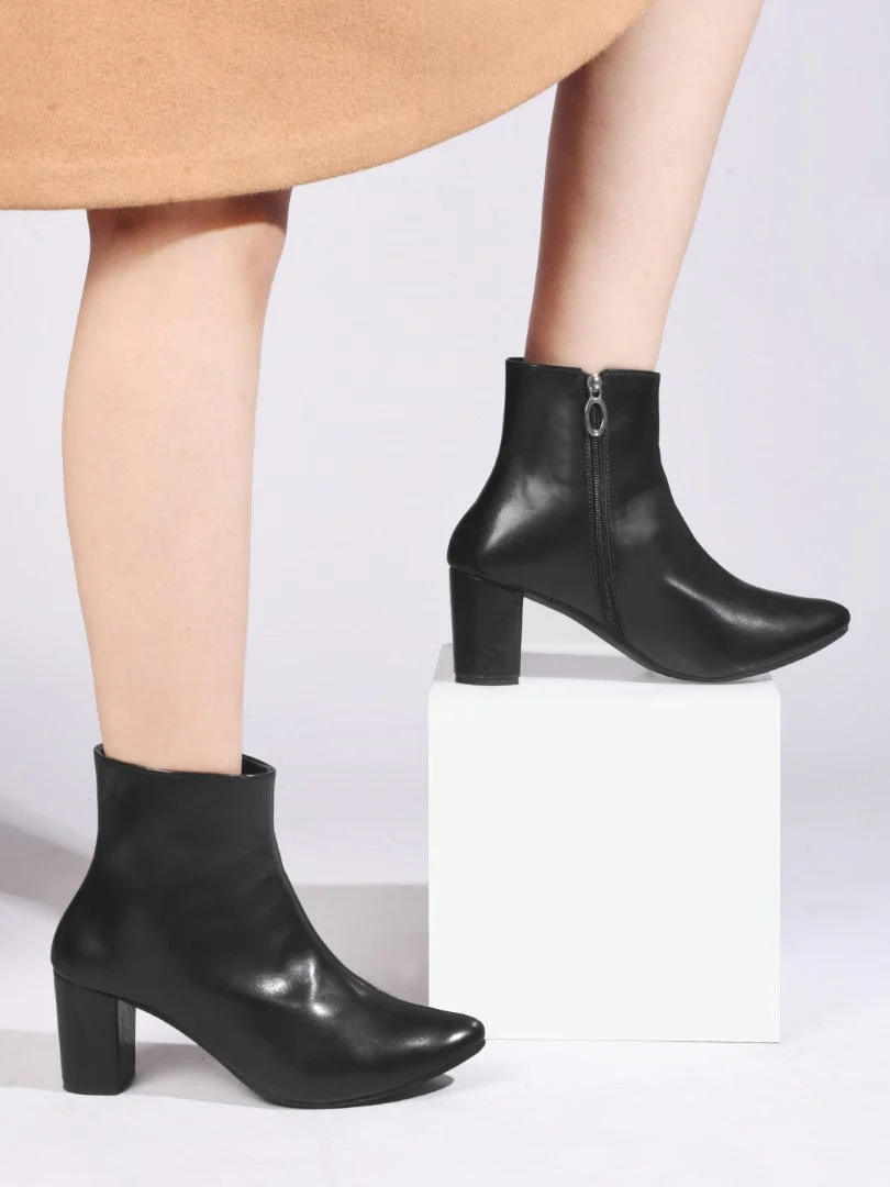 JM Looks Women's Pointed Toe Block Heel Ankle Boots - Image 3
