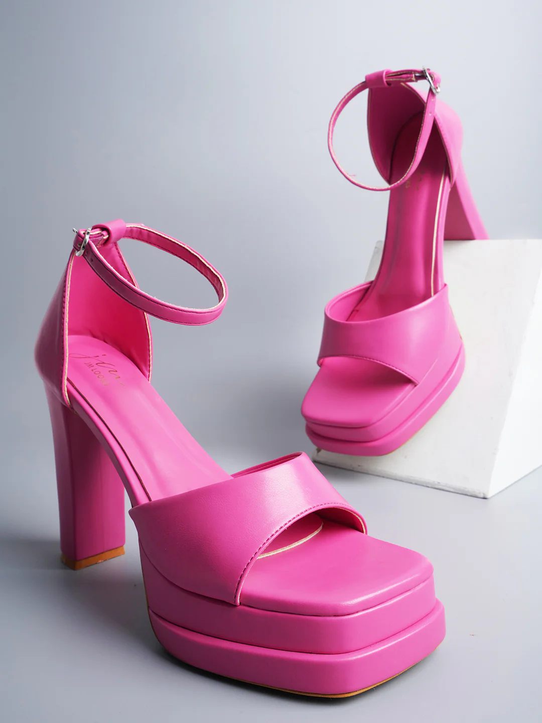 Ankle Strap Double Platform Block High Heels