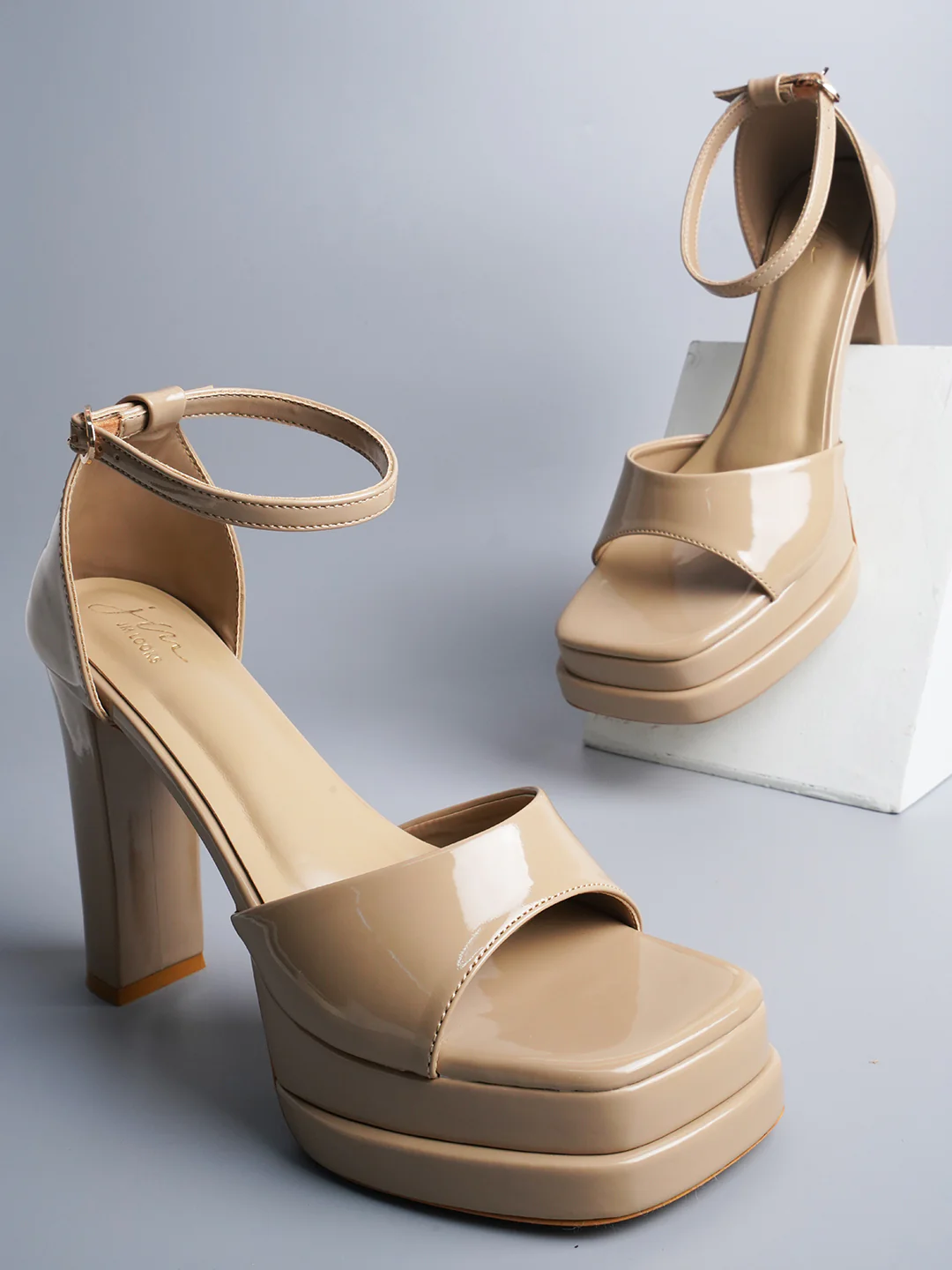 Ankle Strap Double Platform Block High Heels - Image 7