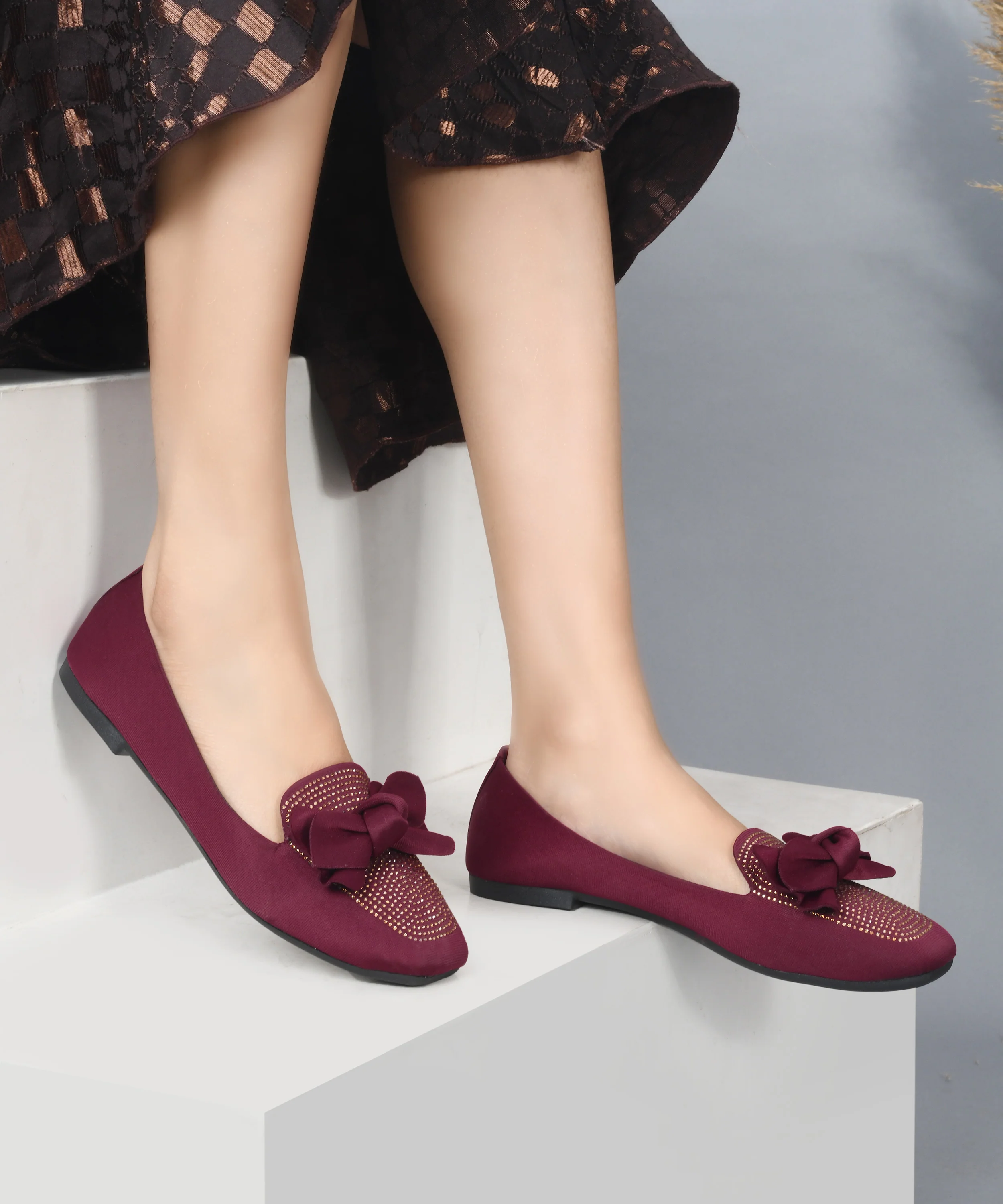 Ballerina Flats with Bow Detail & Studded Design - Image 10