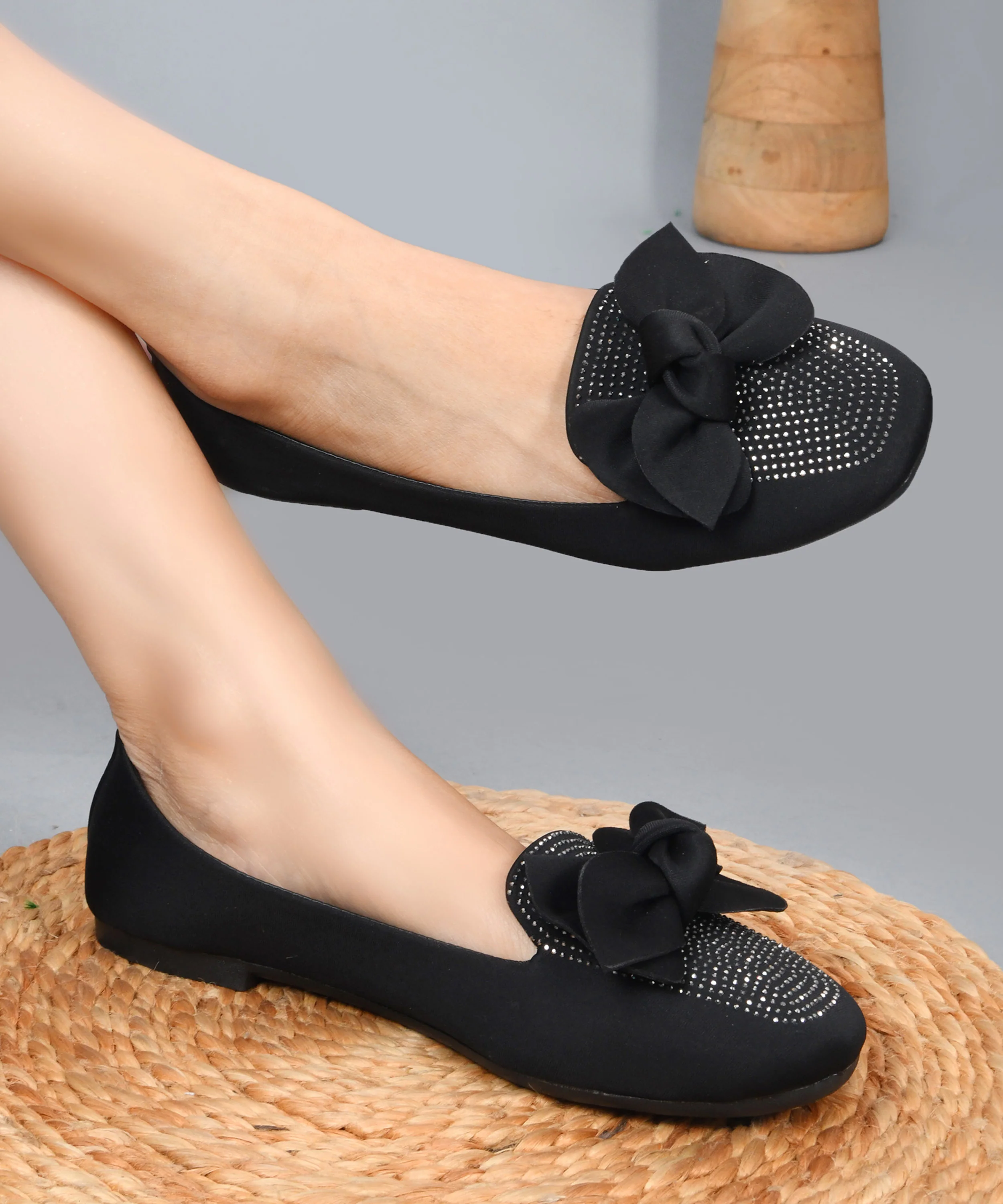 Ballerina Flats with Bow Detail & Studded Design - Image 2