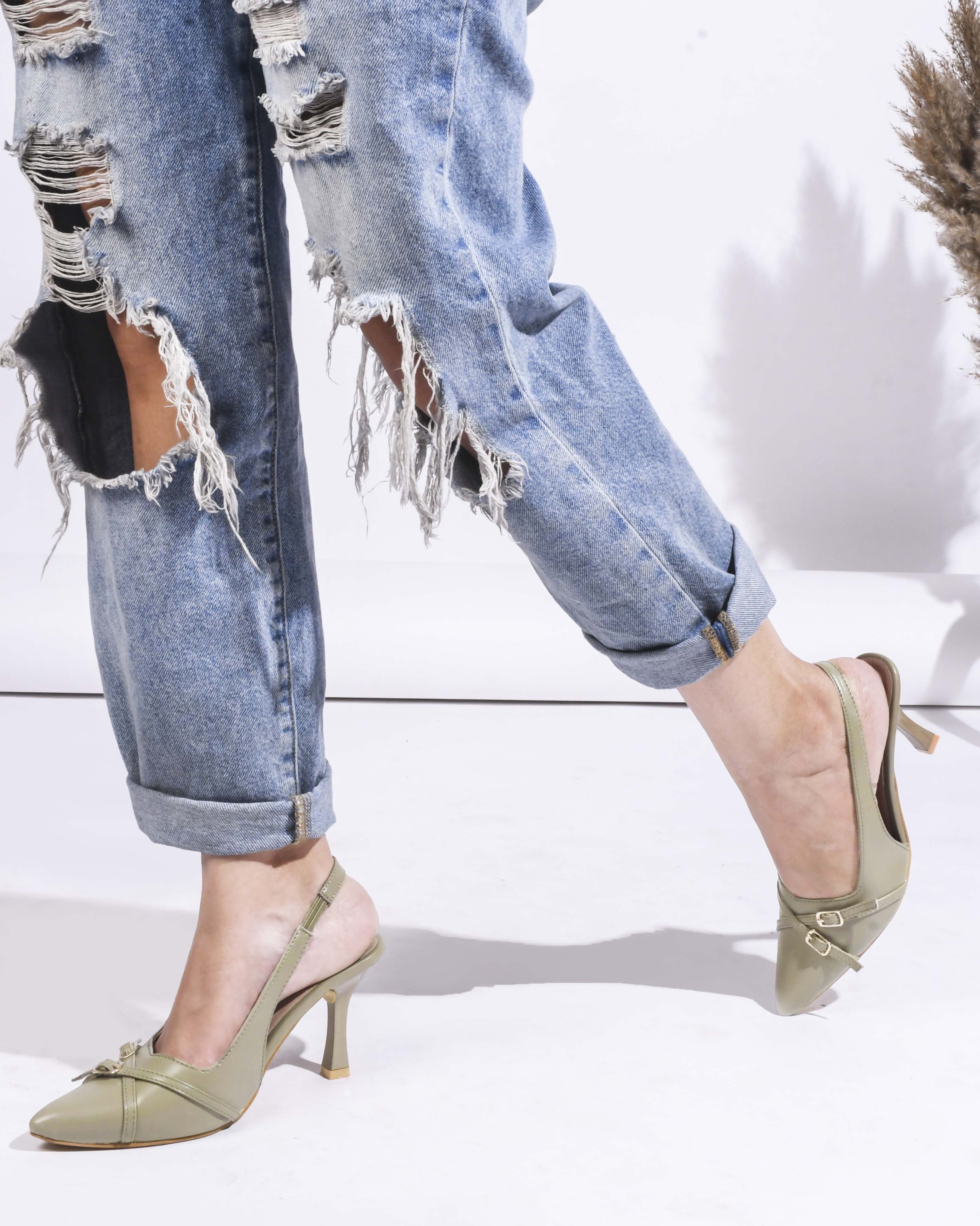 Belt buckle detail slingback stiletto pointed toe heel - Image 17