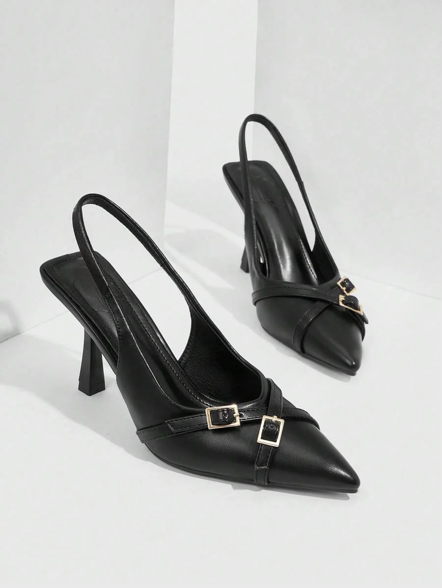 Belt buckle detail slingback stiletto pointed toe heel - Image 3