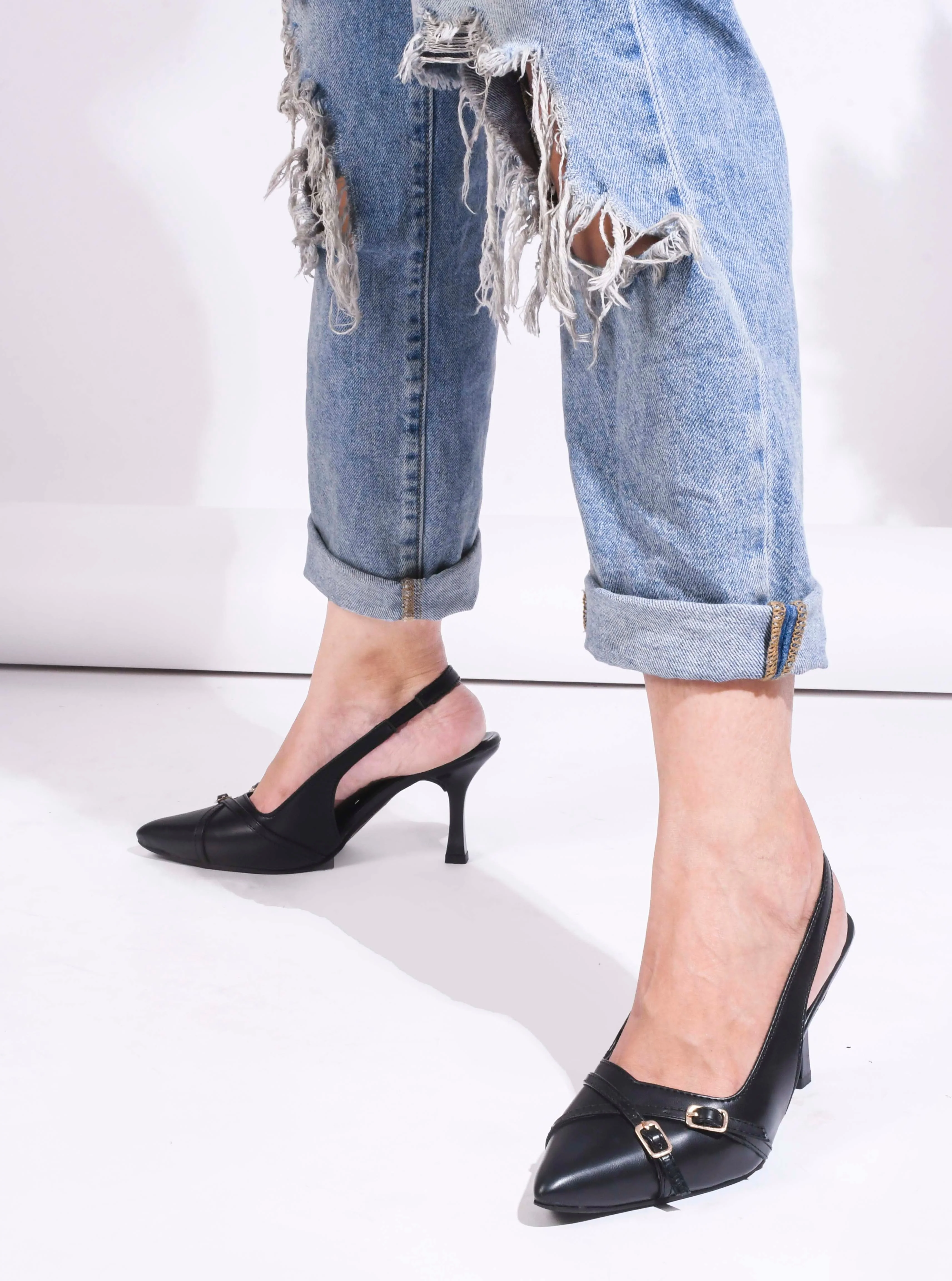 Belt buckle detail slingback stiletto pointed toe heel - Image 6