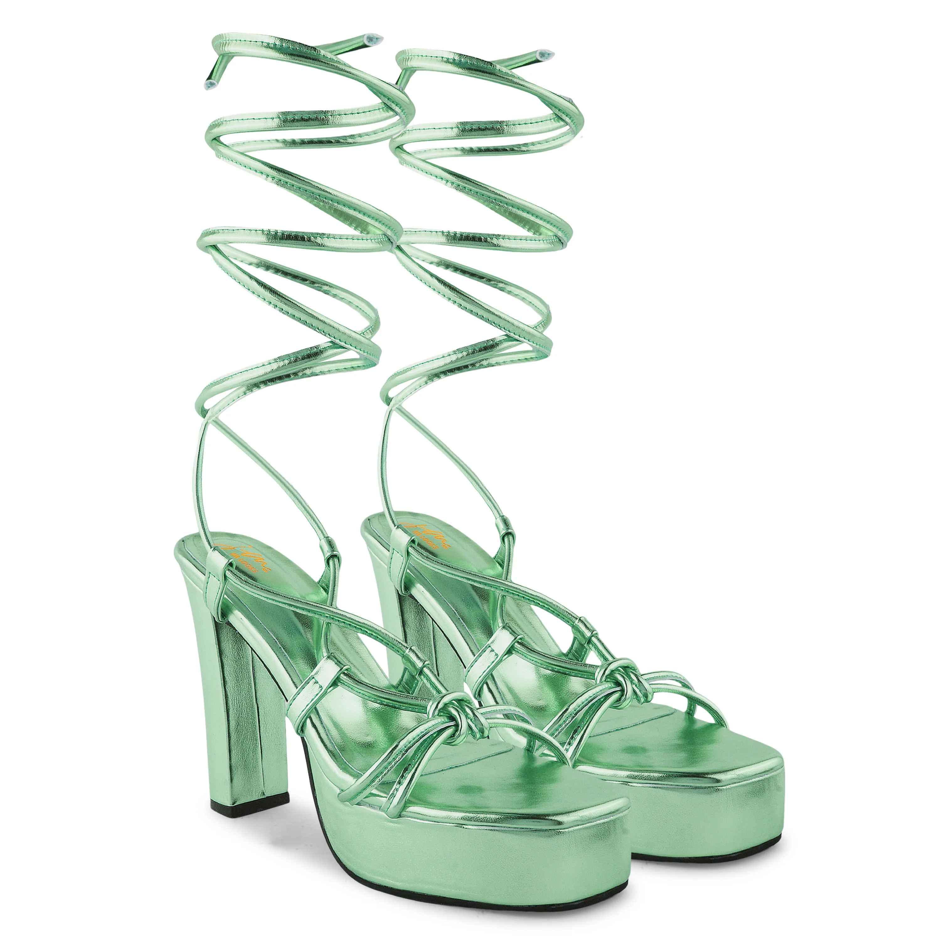 Textured Block High Lace Up Heels - Image 13