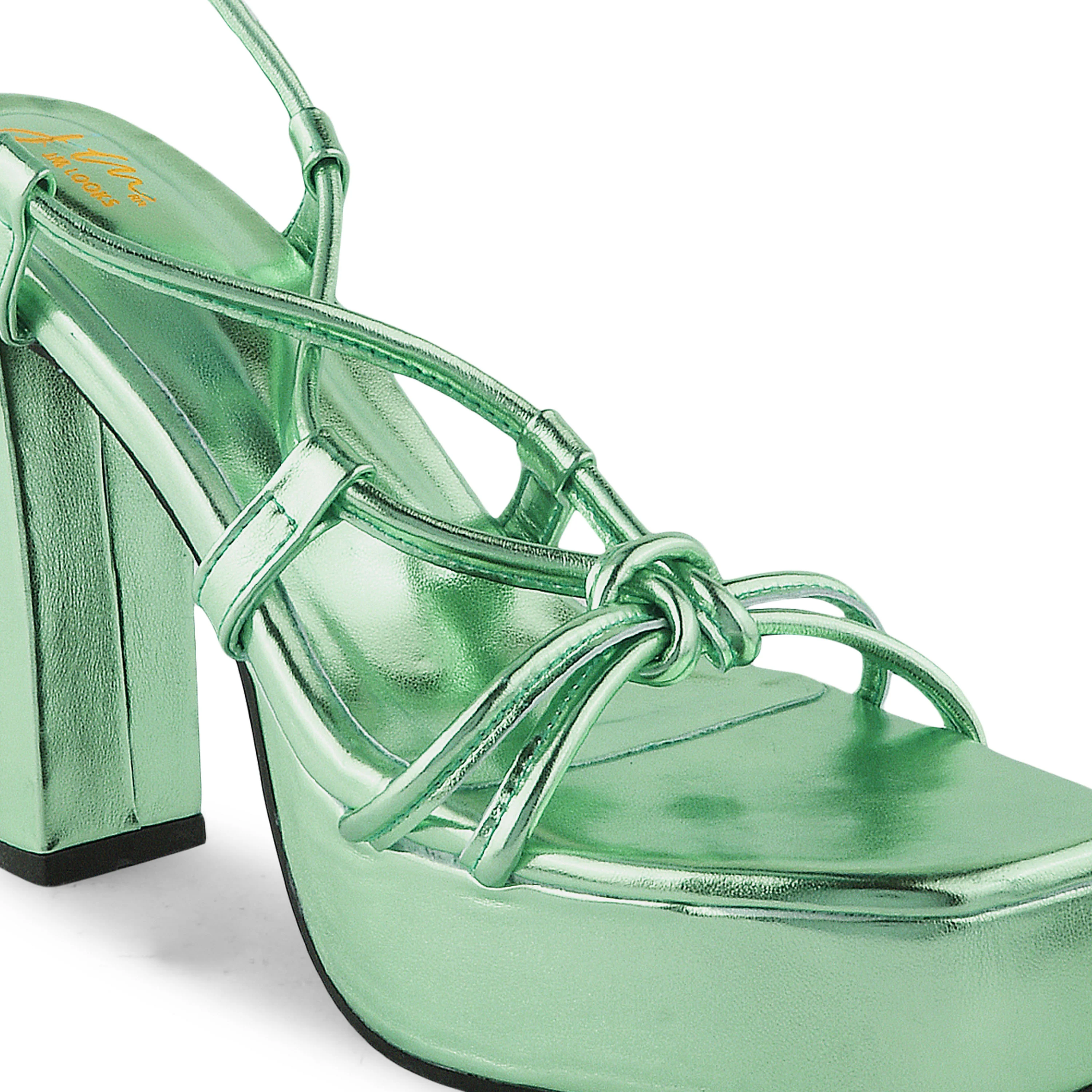Textured Block High Lace Up Heels - Image 15