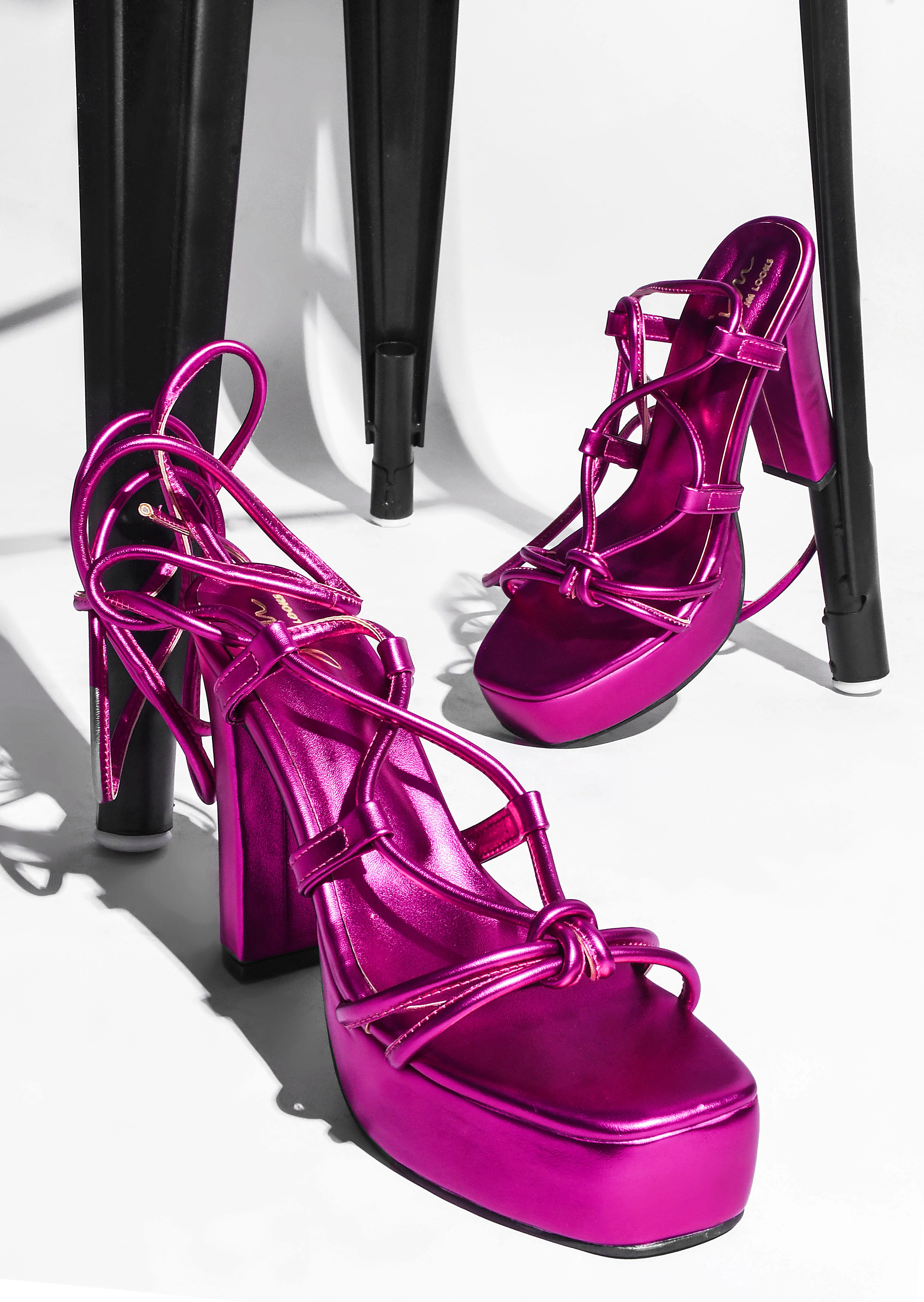 Textured Block High Lace Up Heels - Image 2