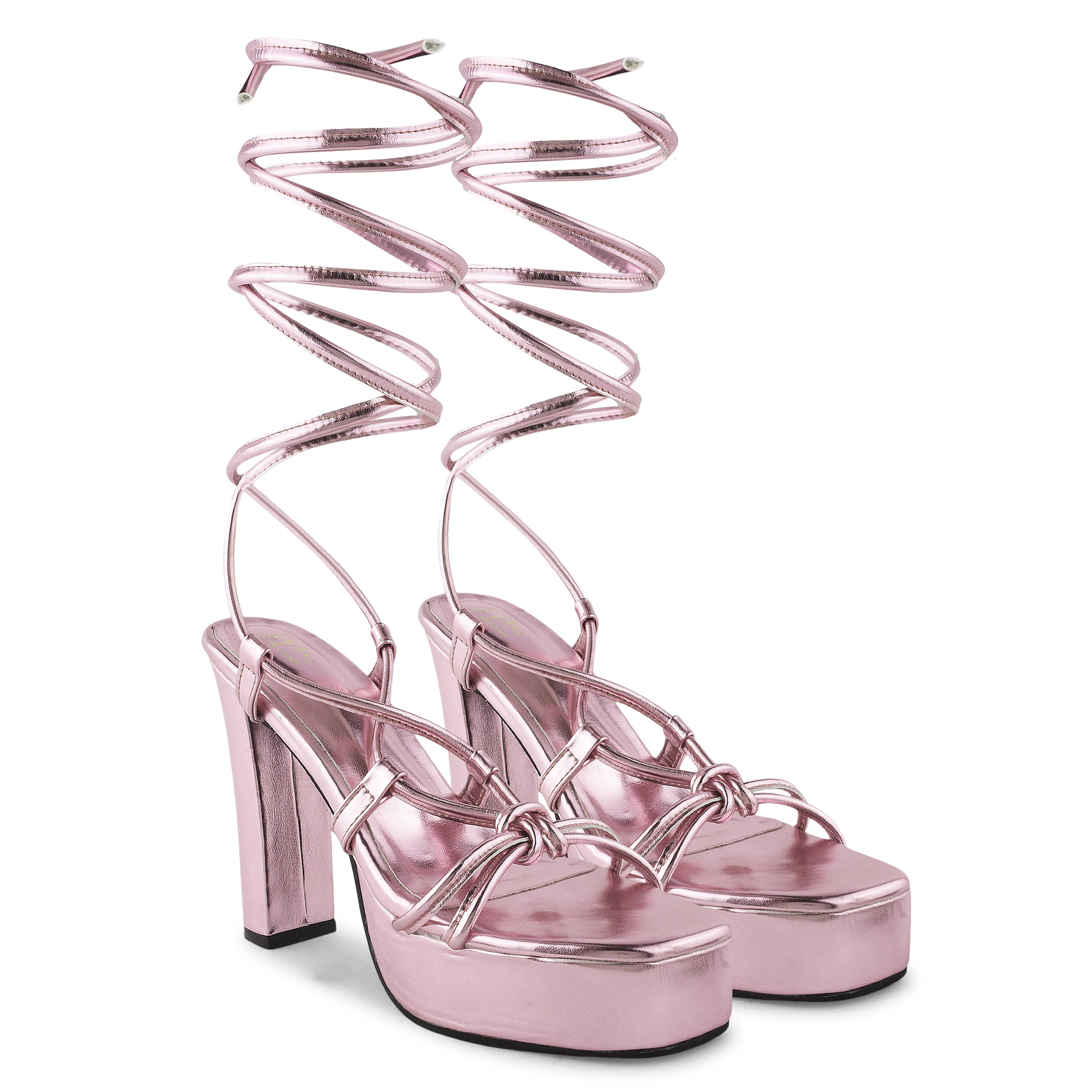 Textured Block High Lace Up Heels - Image 21