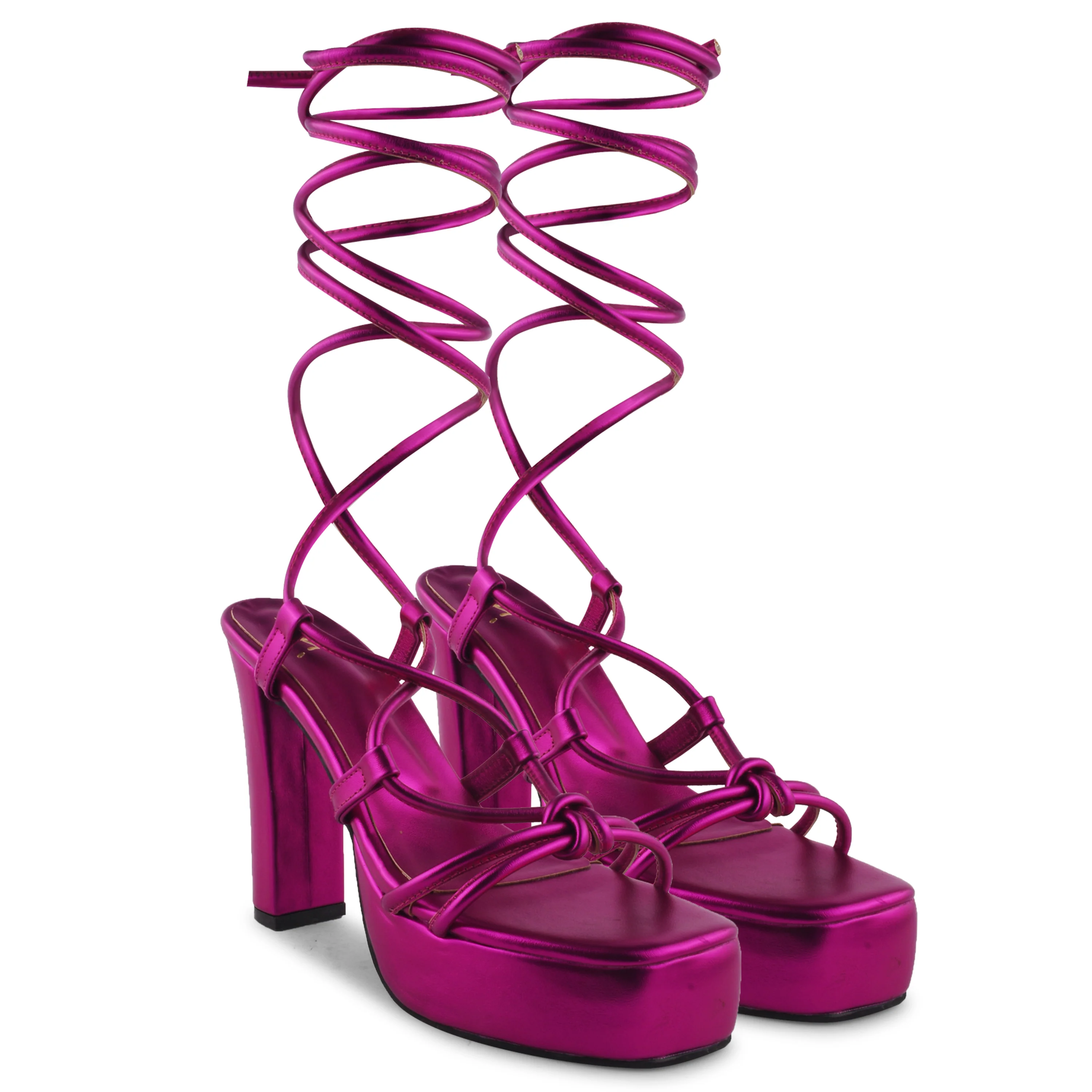 Textured Block High Lace Up Heels - Image 28