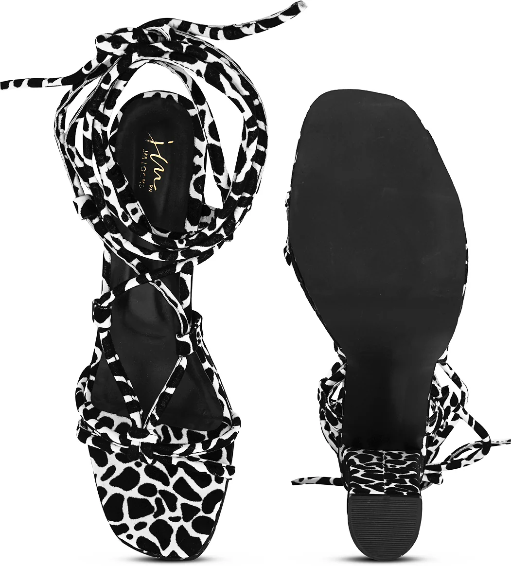 Textured Block High Lace Up Heels - Image 7