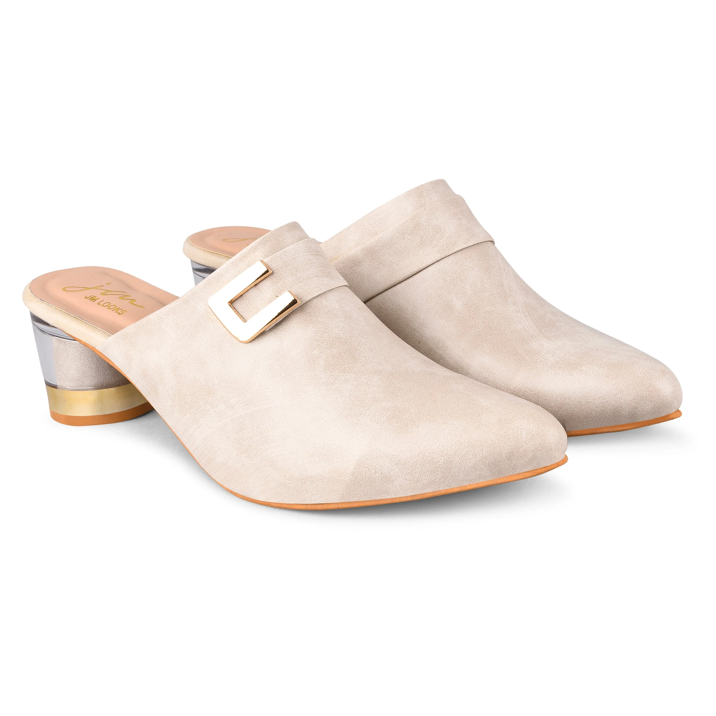 Jm Looks Buckle Detail Block Heel Mules for Women & Girls - Image 11