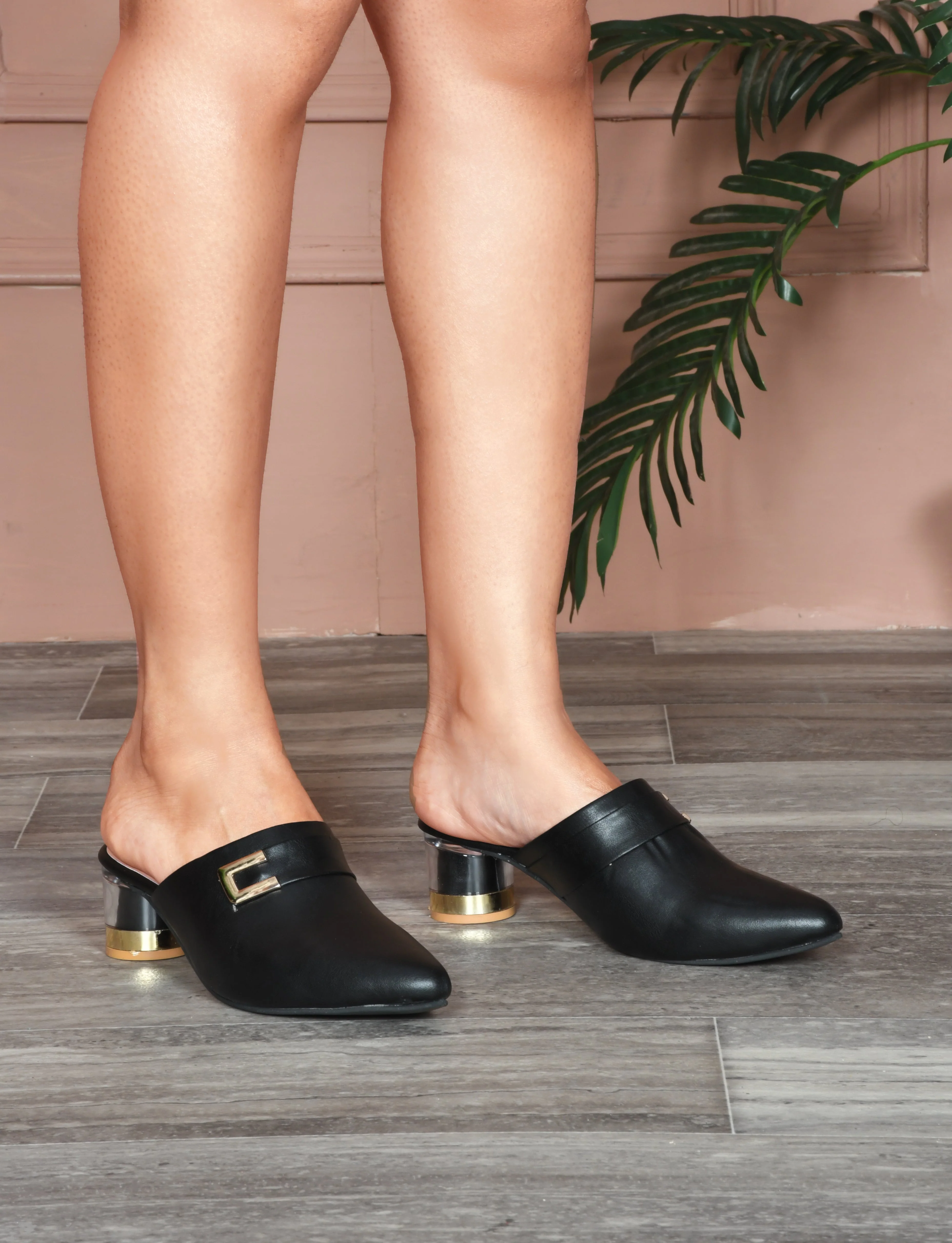 Jm Looks Buckle Detail Block Heel Mules for Women & Girls - Image 4