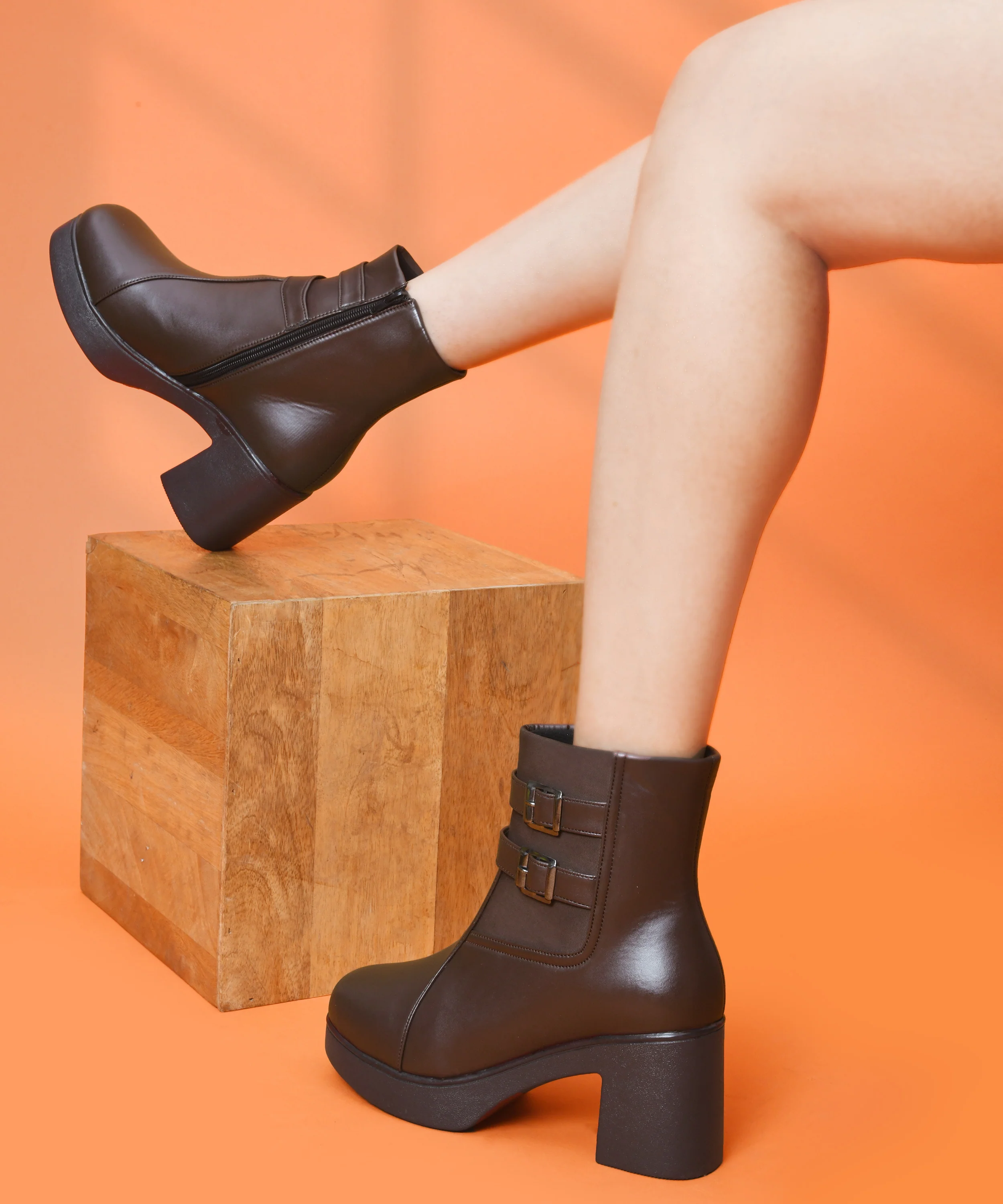 Block Heel Ankle Boots with Double Buckle Detail - Image 10