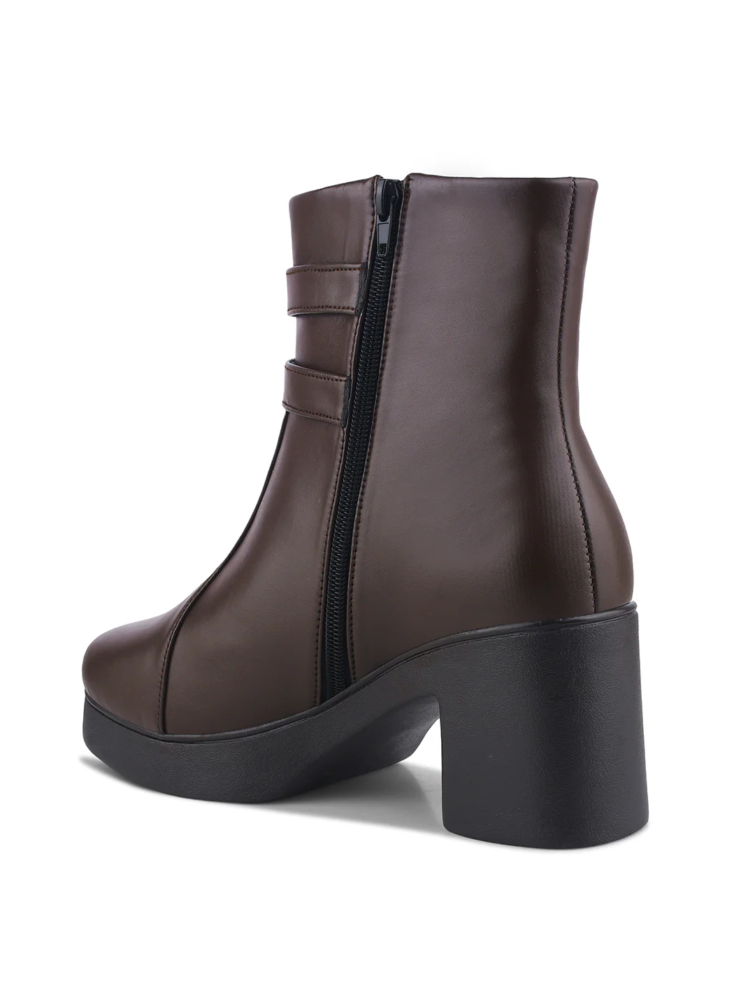 Block Heel Ankle Boots with Double Buckle Detail - Image 12