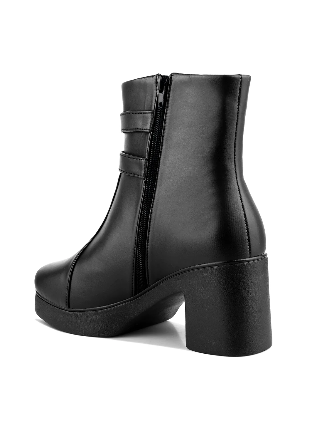 Block Heel Ankle Boots with Double Buckle Detail - Image 6