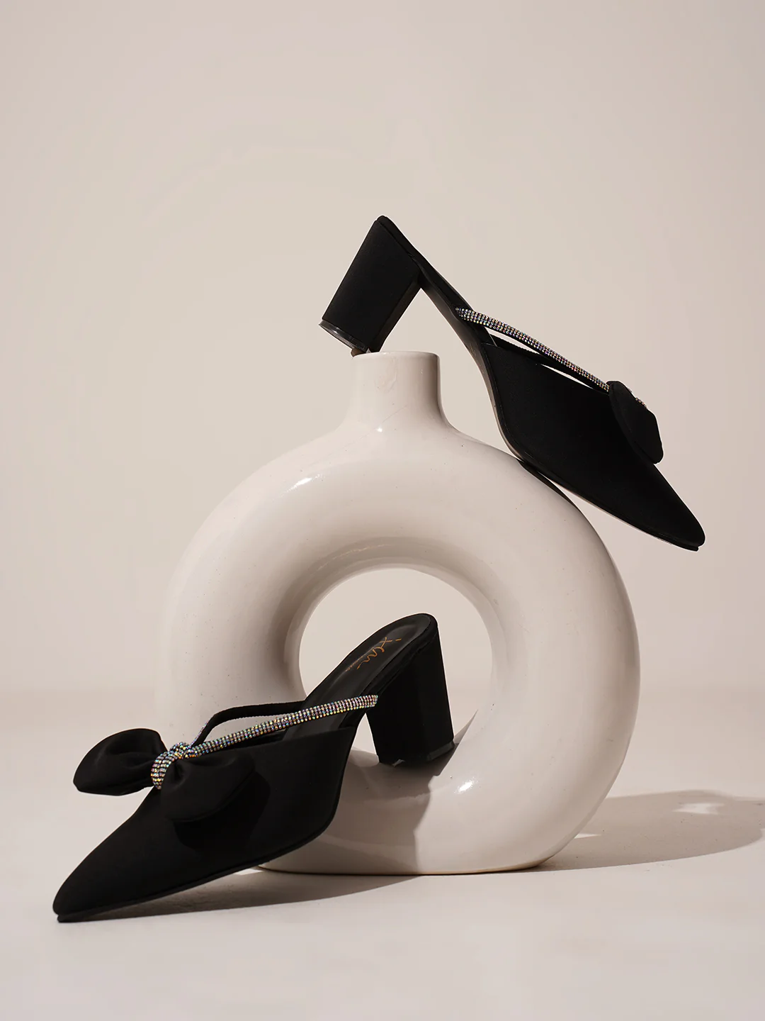 Block Heel Mules with Bow Embellishment