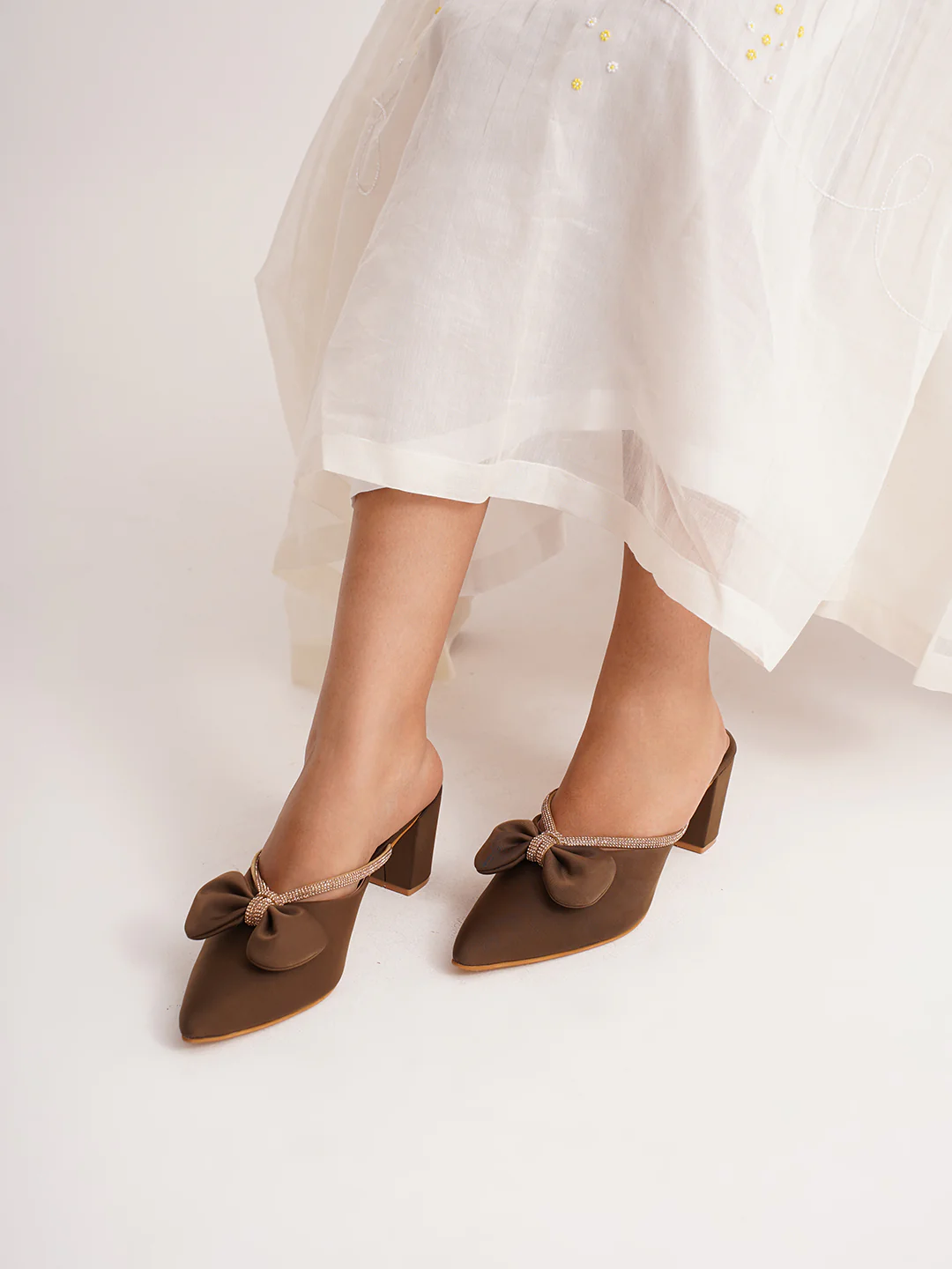 Block Heel Mules with Bow Embellishment - Image 2