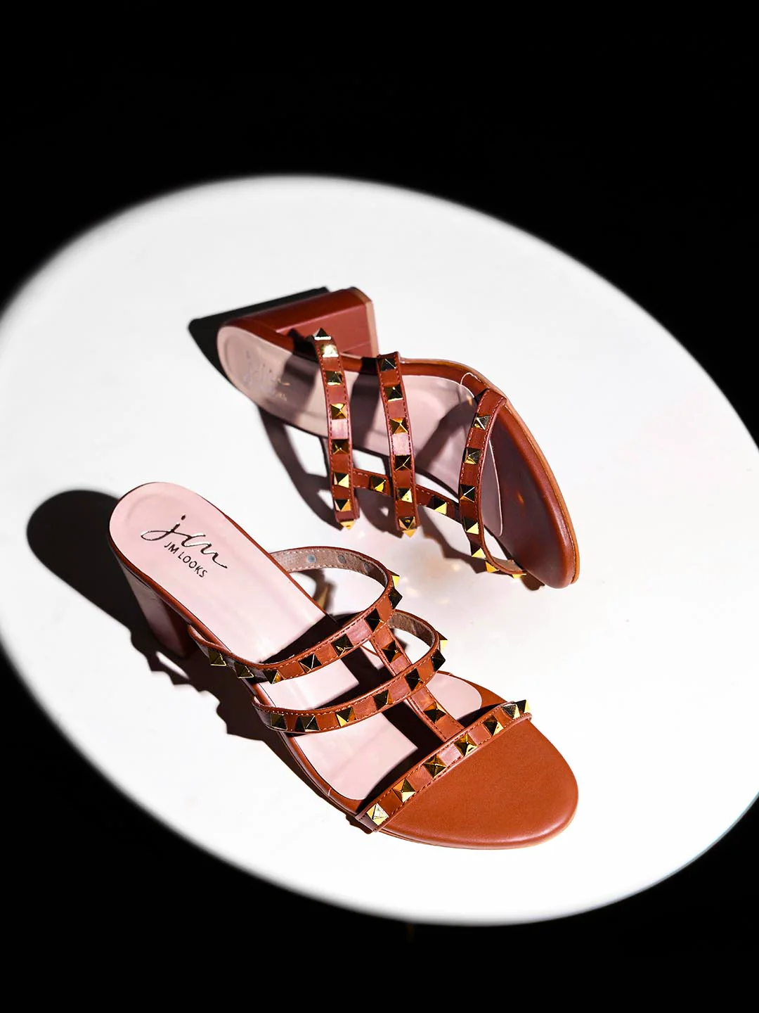 JM LOOKS Block Heel Mules with Studded Straps - Image 9