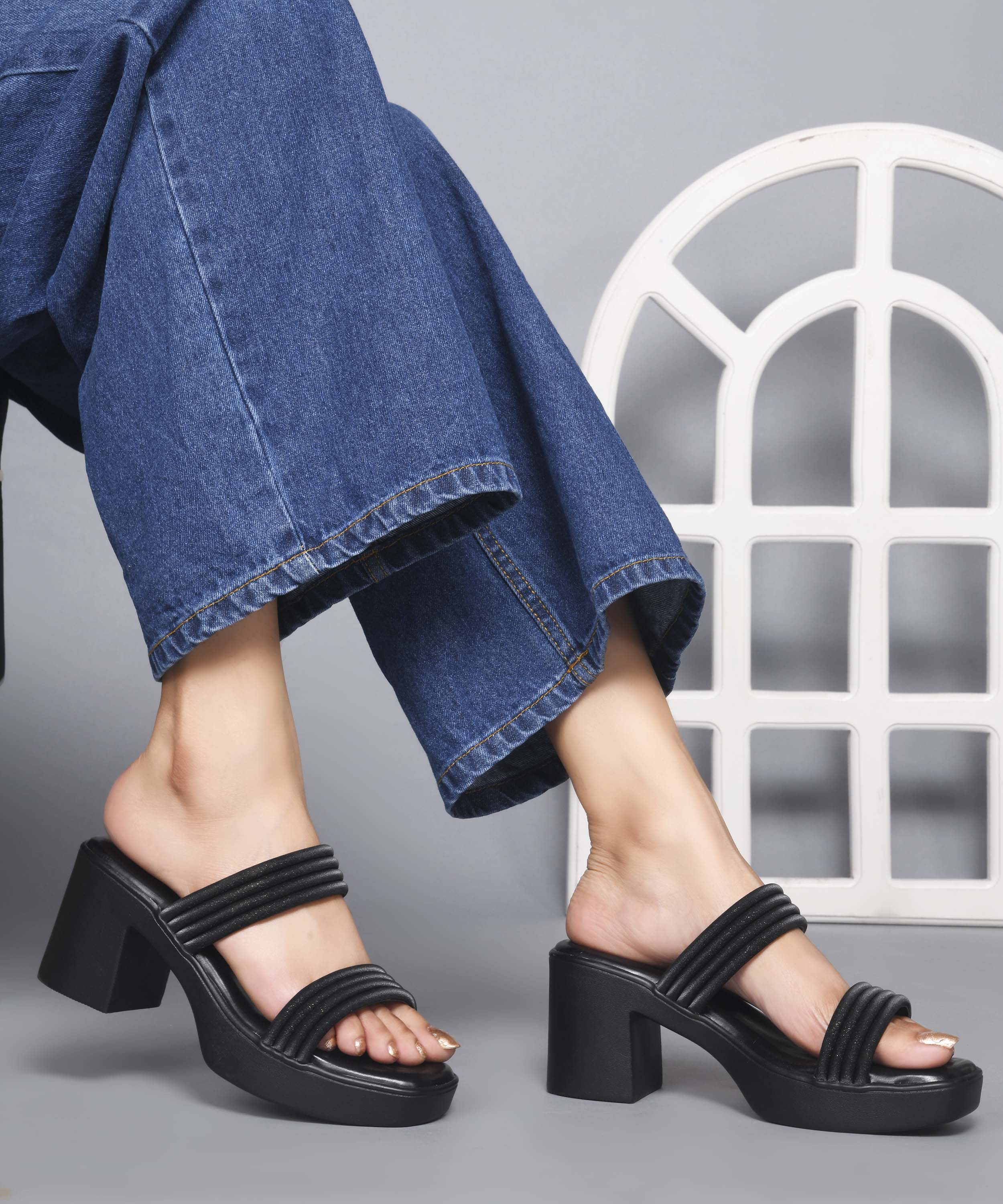 Block Heel Sandals with Multi Strap Design - Image 2