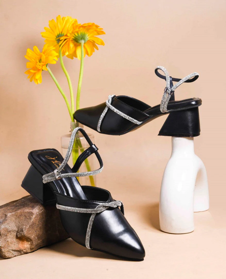 JM Looks Women's Embellished Slingback Block Heels