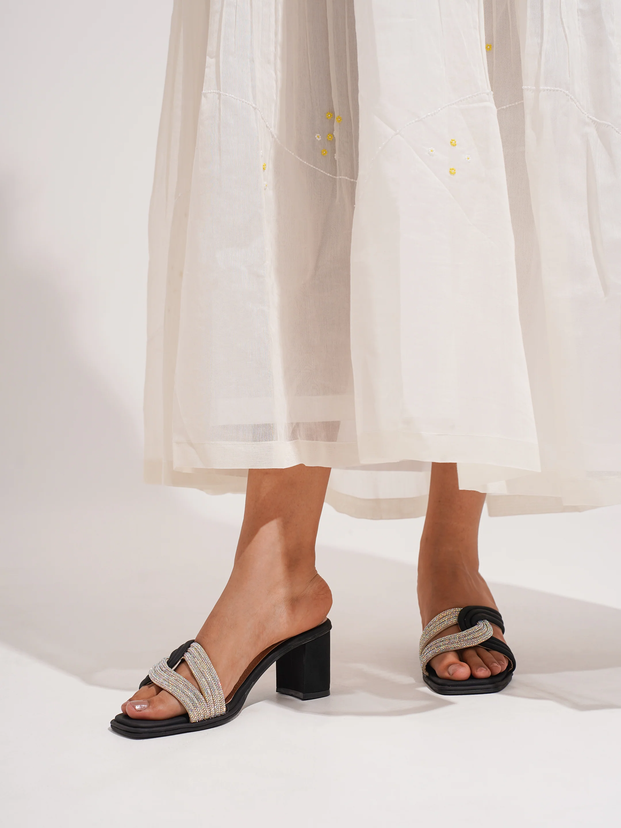 Block Heel Slides with Decorative Knot Detail