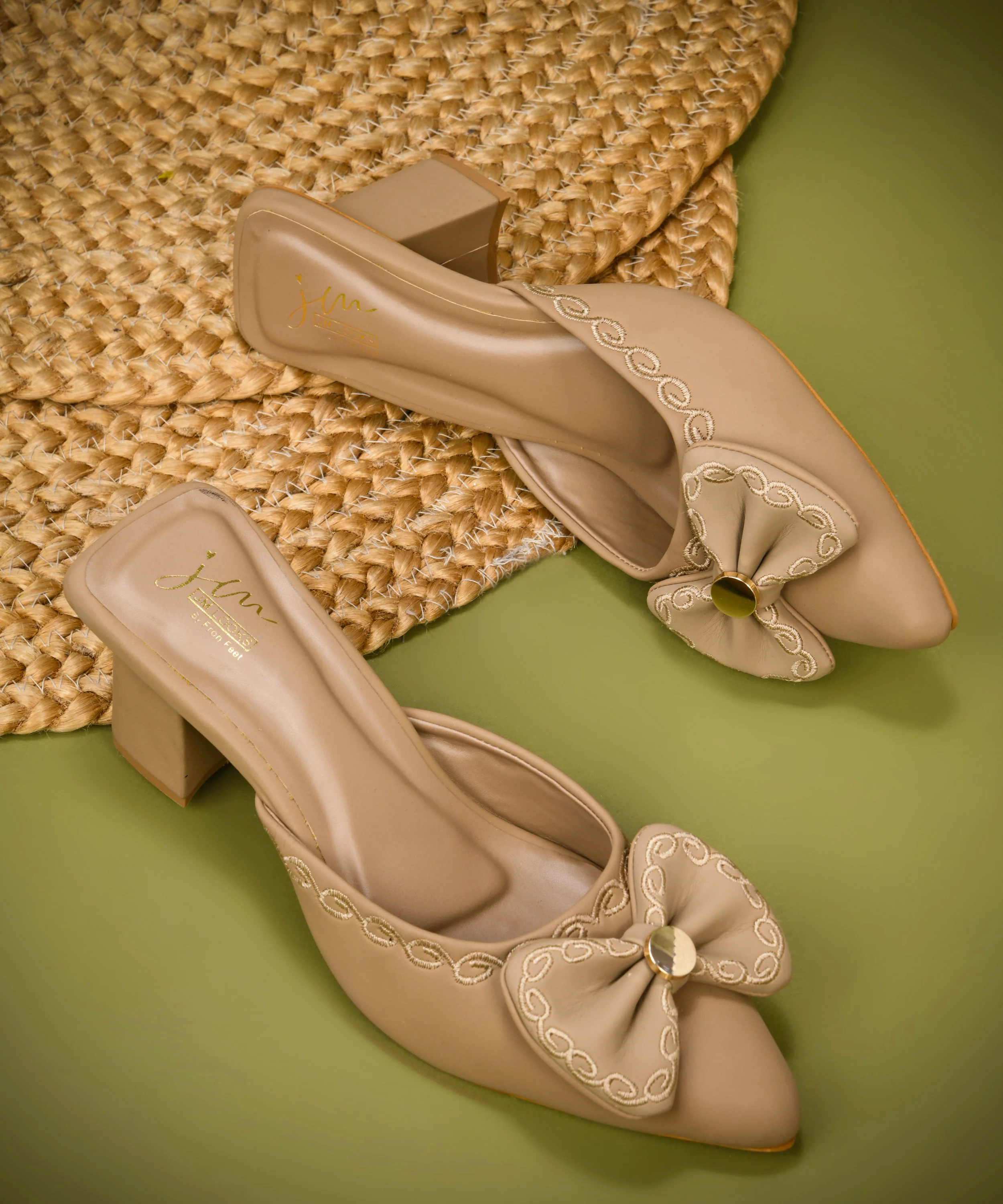 Bow Detail Slip-On Block Heel Mules with Cushioned Insole