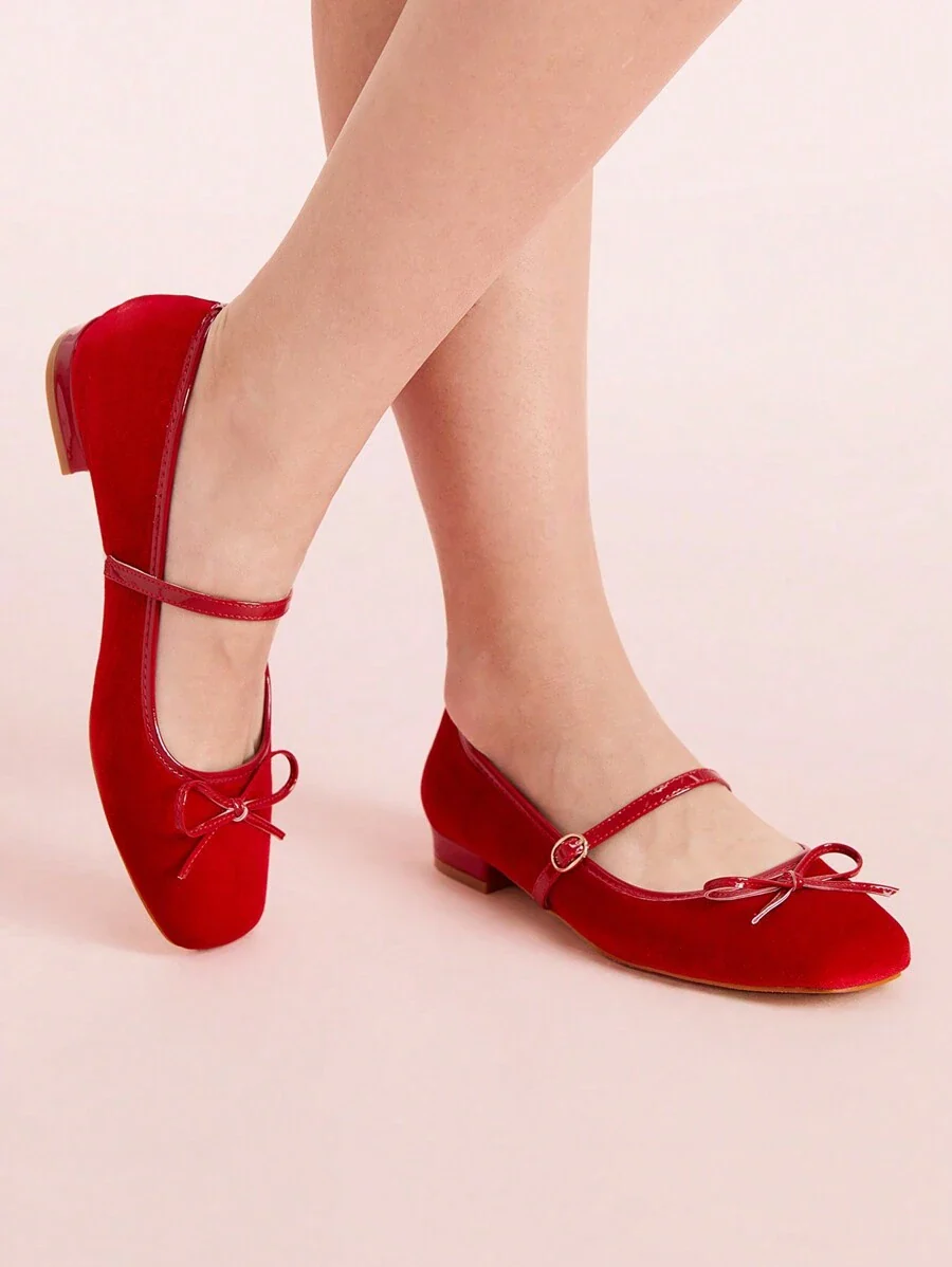 Bow Flat Square Toe Mary Jane Shoes - Image 14