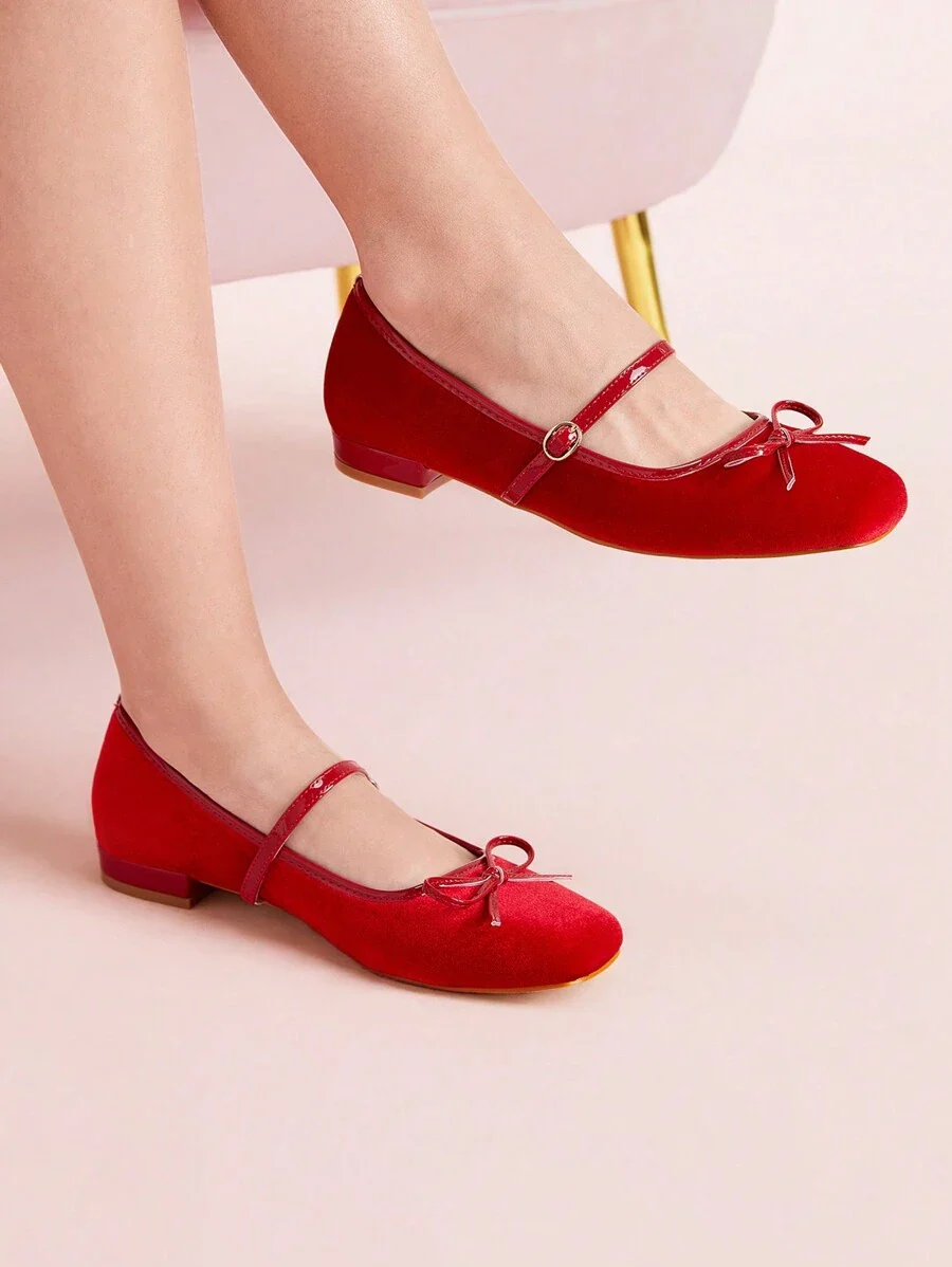 Bow Flat Square Toe Mary Jane Shoes - Image 15