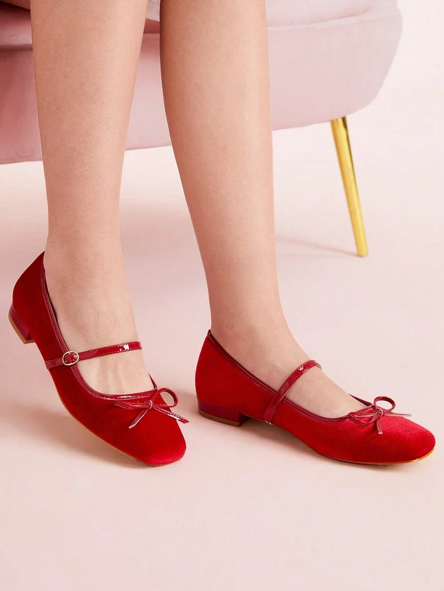 Bow Flat Square Toe Mary Jane Shoes - Image 15