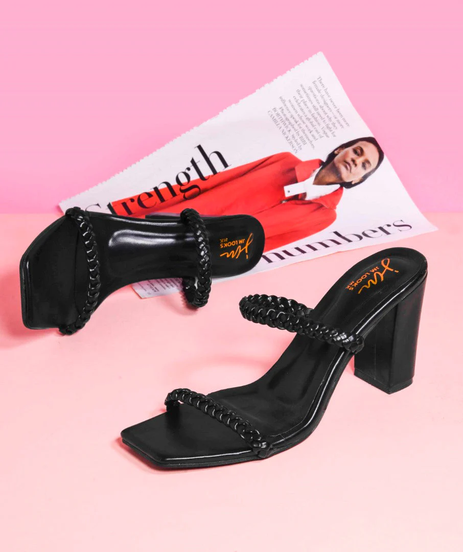 JM Looks Women's Braided Strap Block Heel Mules