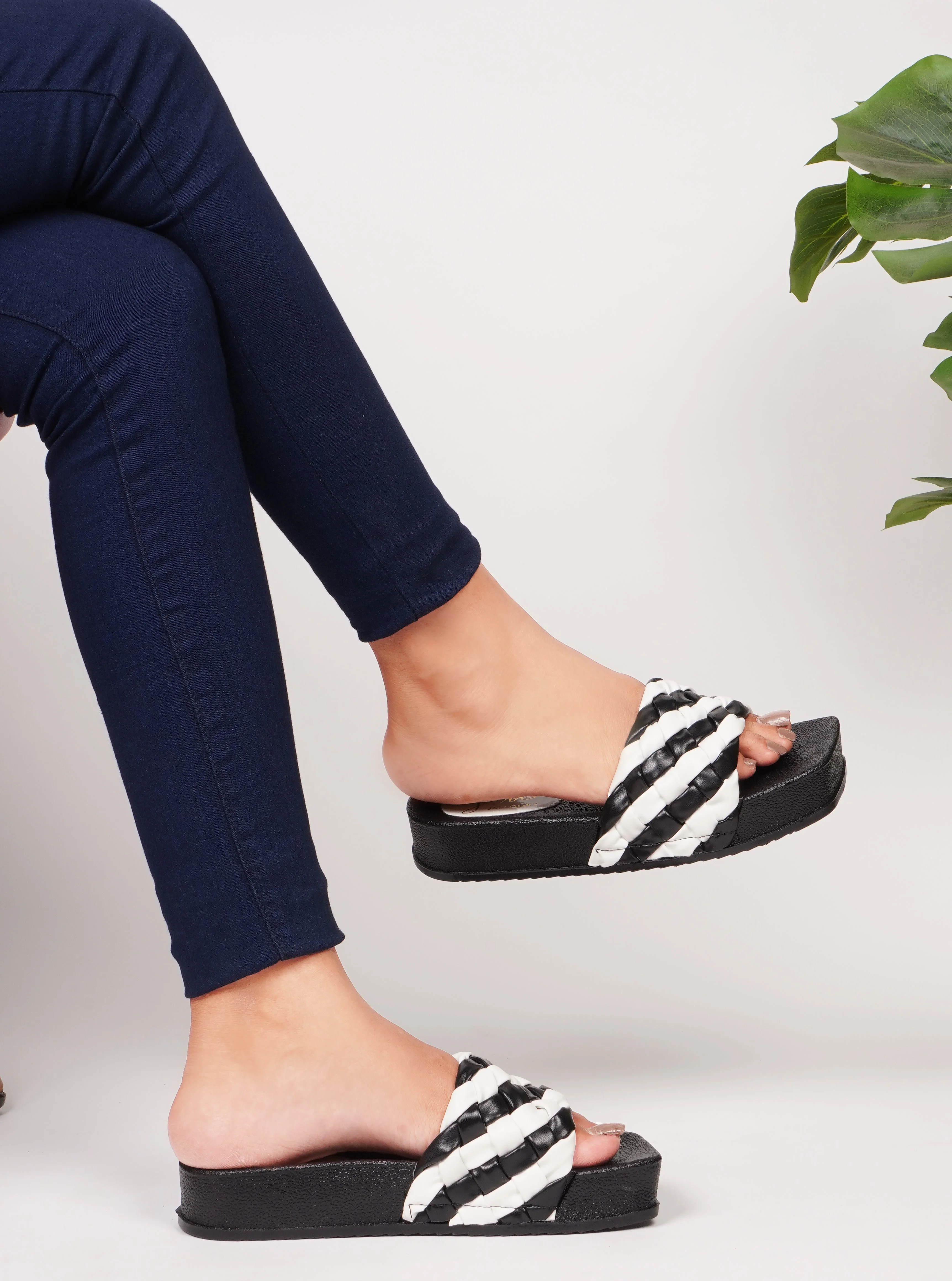 Jm Looks Braided Strap Platform Slides for Women & Girls - Image 3
