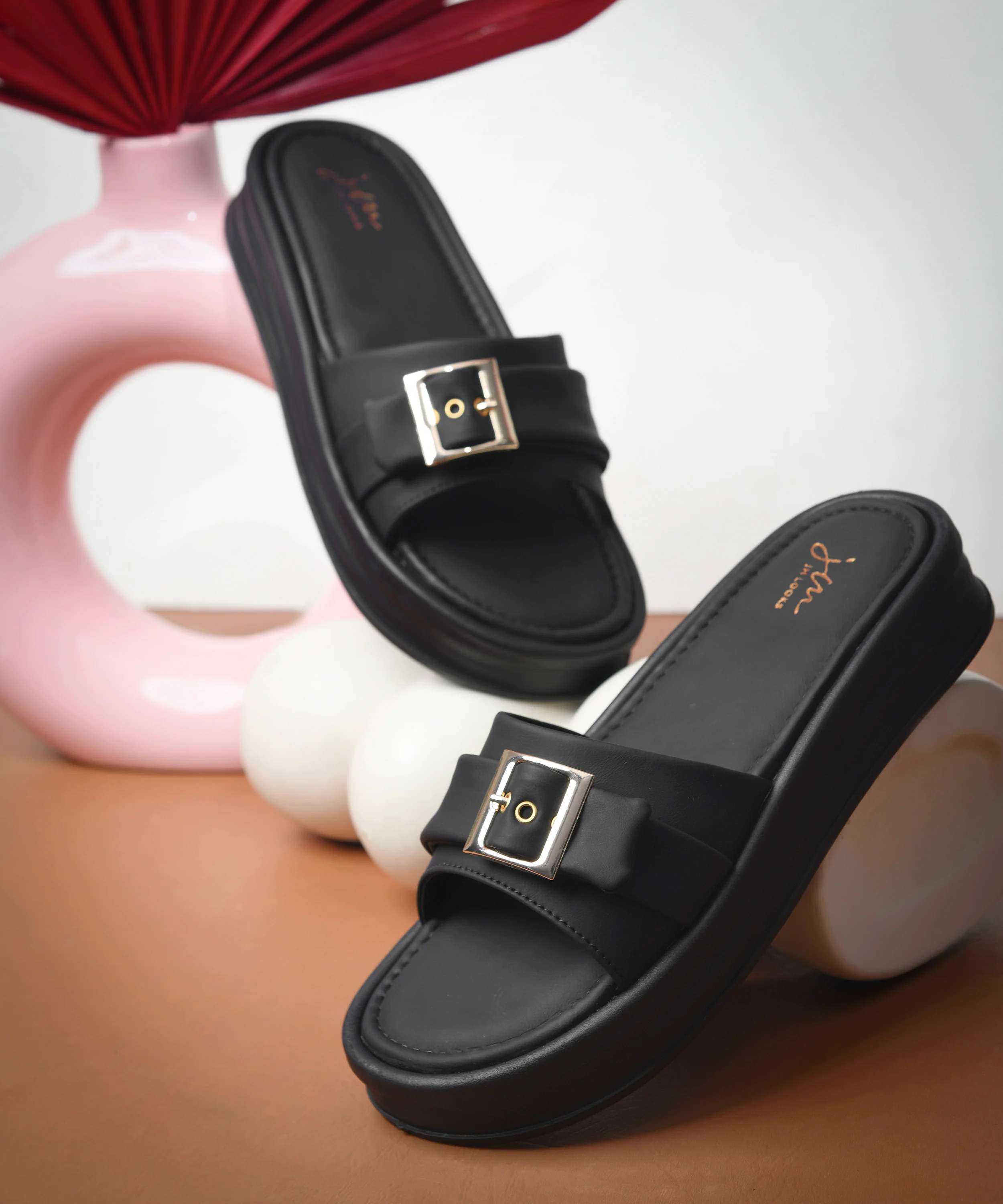 Buckle Detail Slip-On Platform Slides