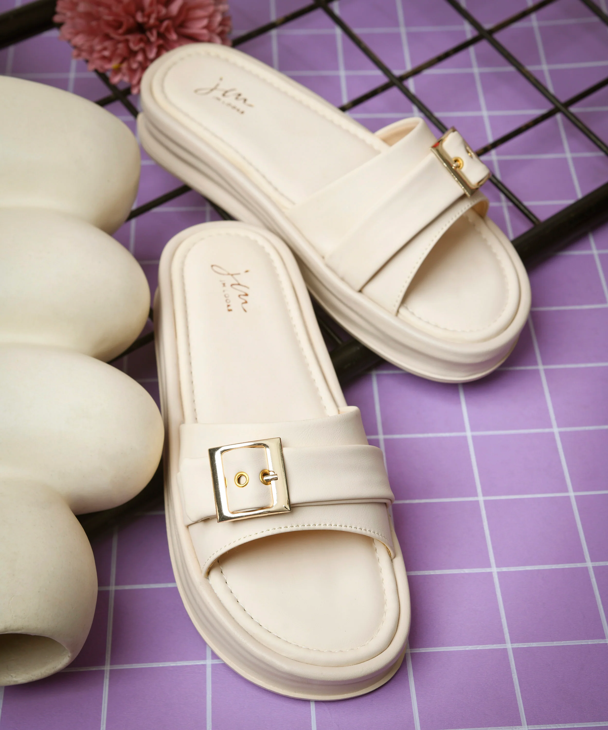 Buckle Detail Slip-On Platform Slides - Image 7