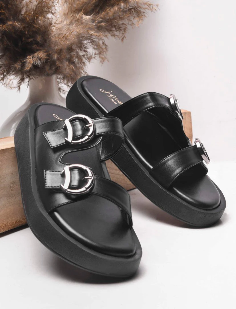 JM Looks Adjustable Buckle Platform Slides - Image 2