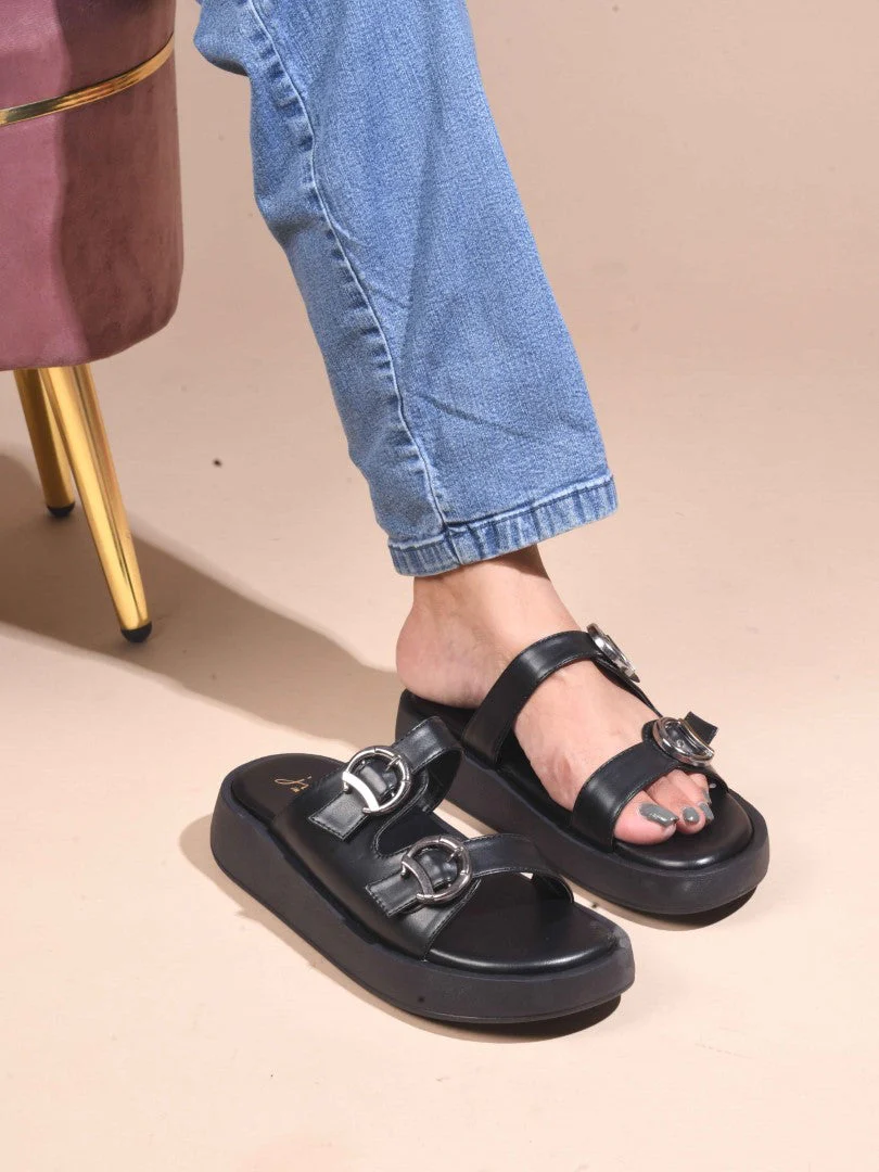 JM Looks Adjustable Buckle Platform Slides - Image 4