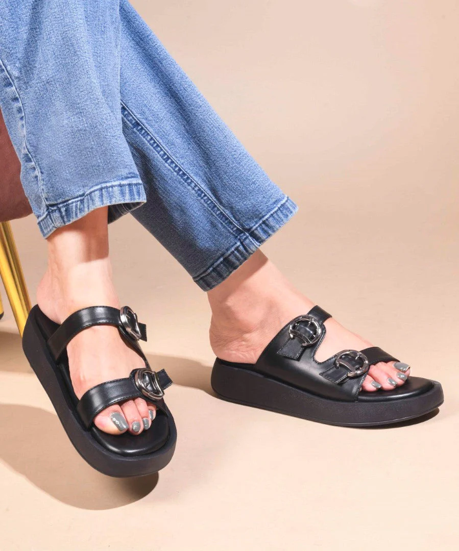 JM Looks Adjustable Buckle Platform Slides - Image 5