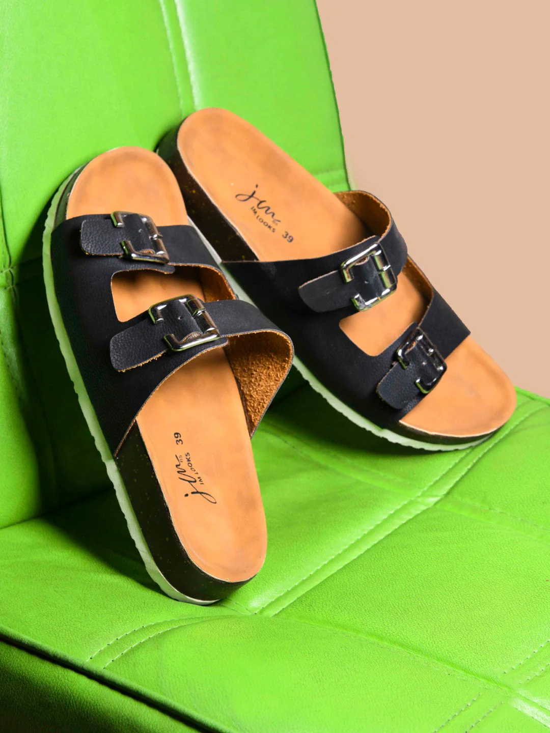 JM Looks Adjustable Buckle Footbed Slides