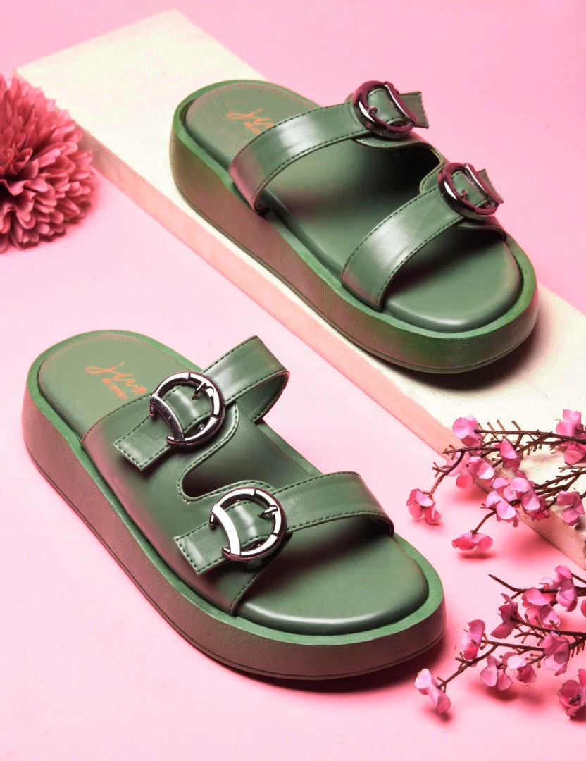 JM Looks Adjustable Buckle Platform Slides