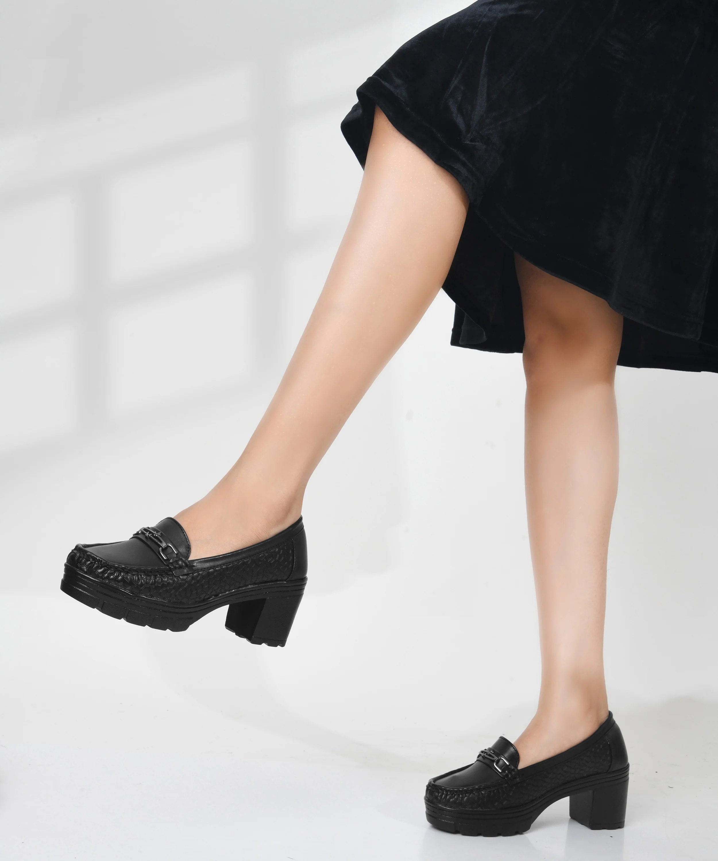 Burgundy Chunky-Heel Loafer with Textured Sides