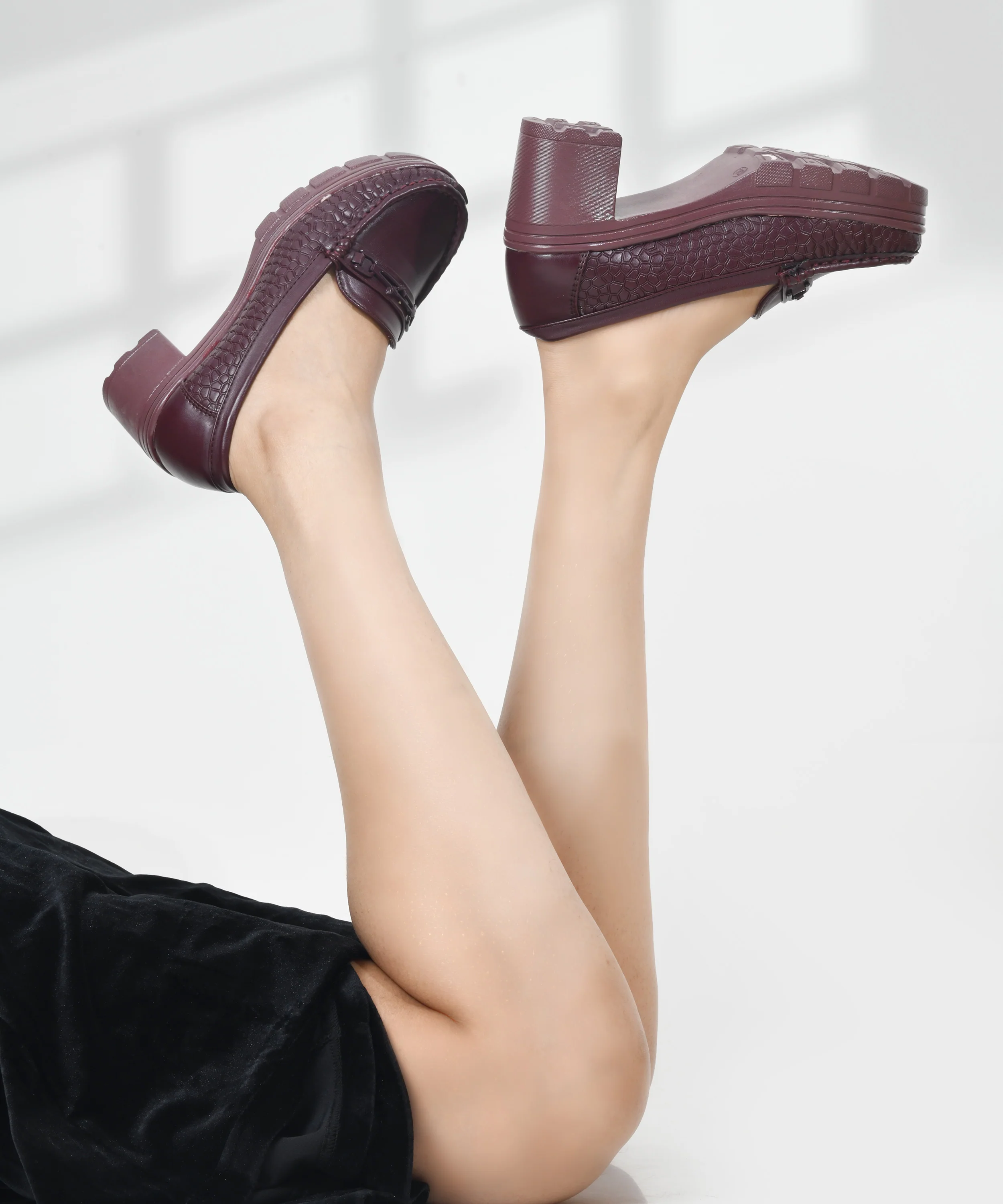 Burgundy Chunky-Heel Loafer with Textured Sides - Image 15