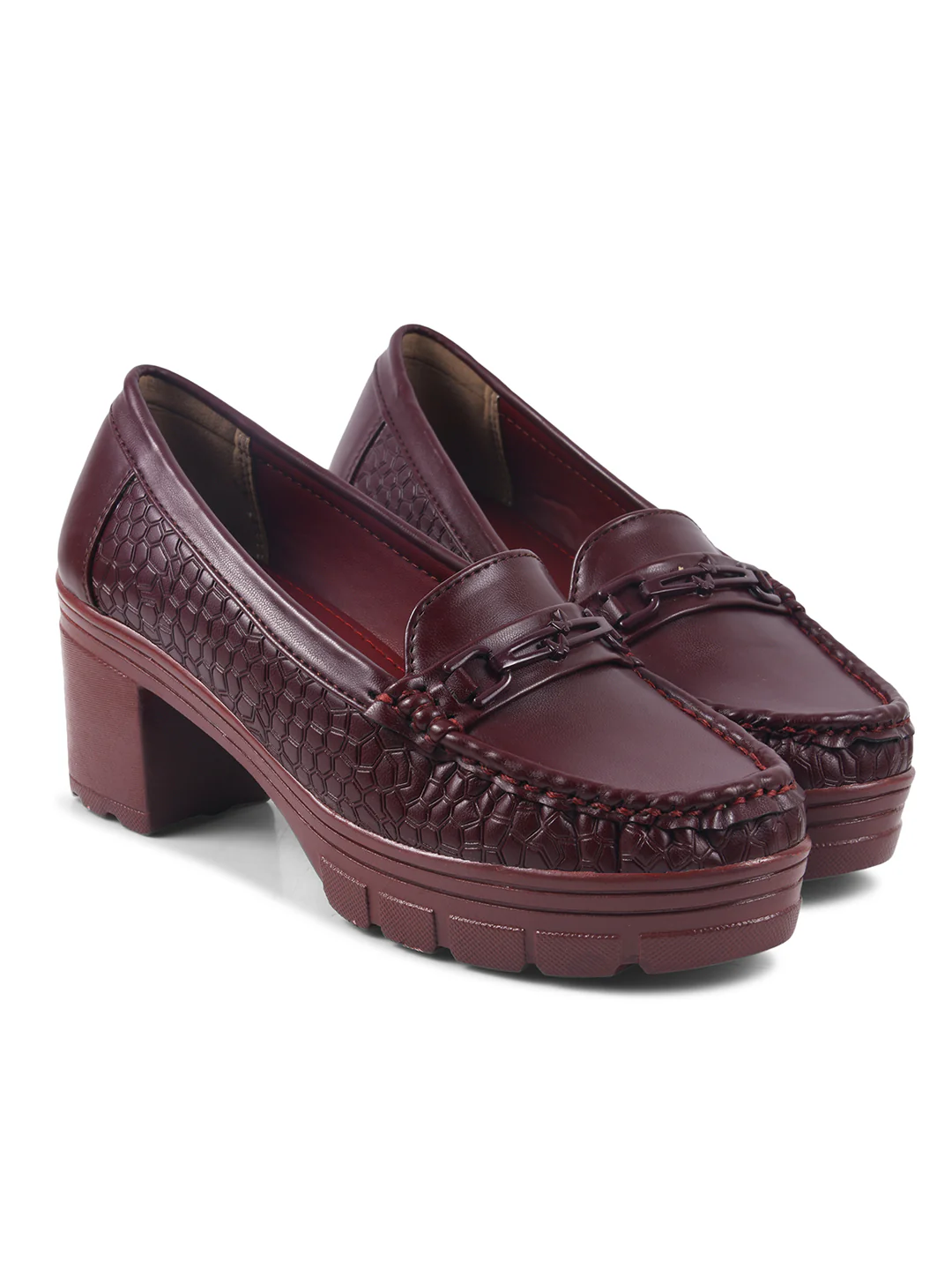 Burgundy Chunky-Heel Loafer with Textured Sides - Image 17