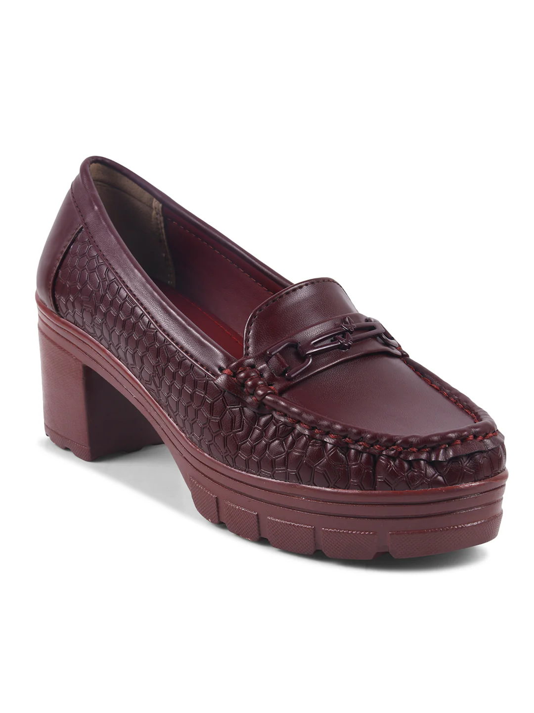 Burgundy Chunky-Heel Loafer with Textured Sides - Image 18