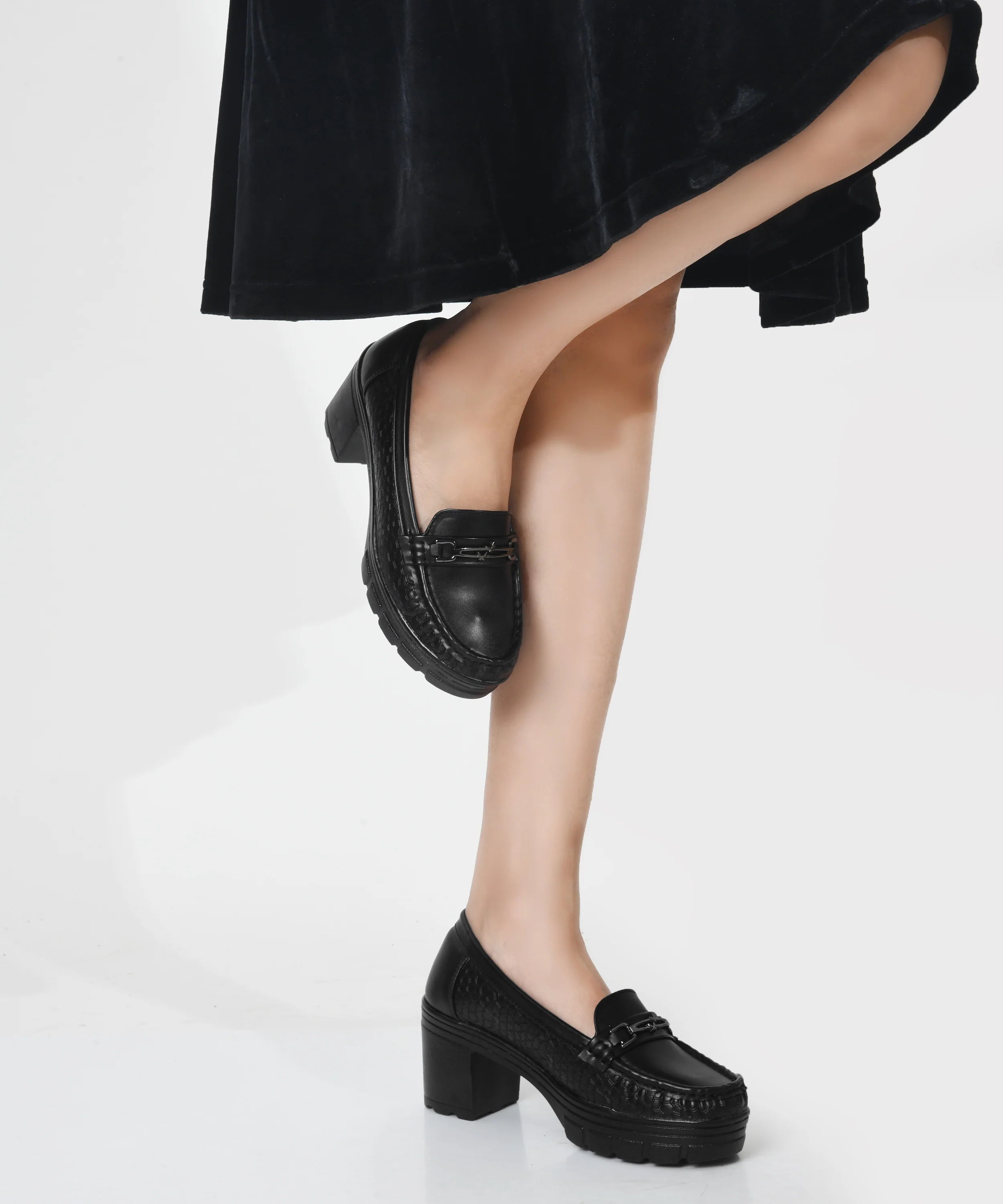 Burgundy Chunky-Heel Loafer with Textured Sides - Image 2