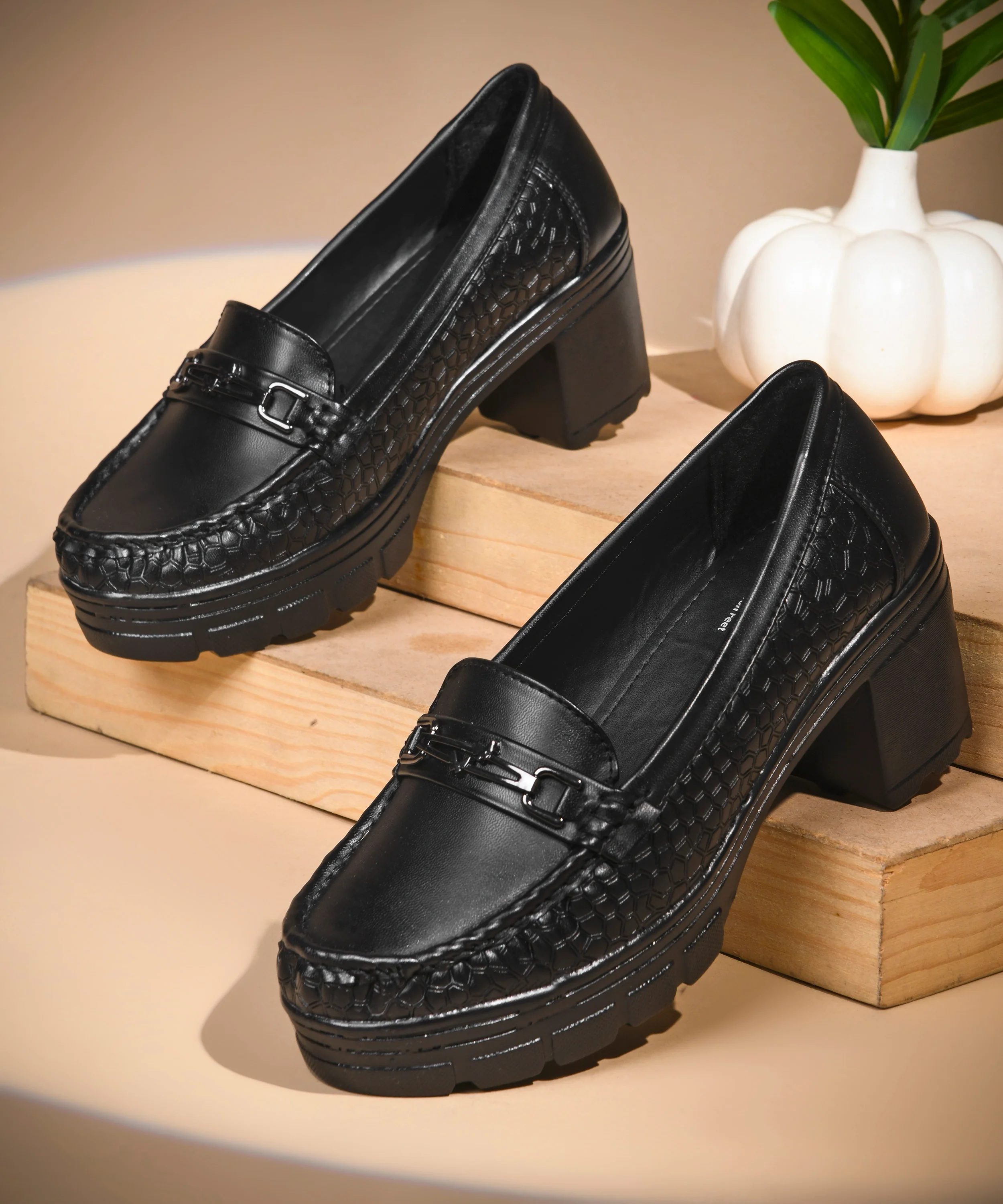 Burgundy Chunky-Heel Loafer with Textured Sides - Image 4