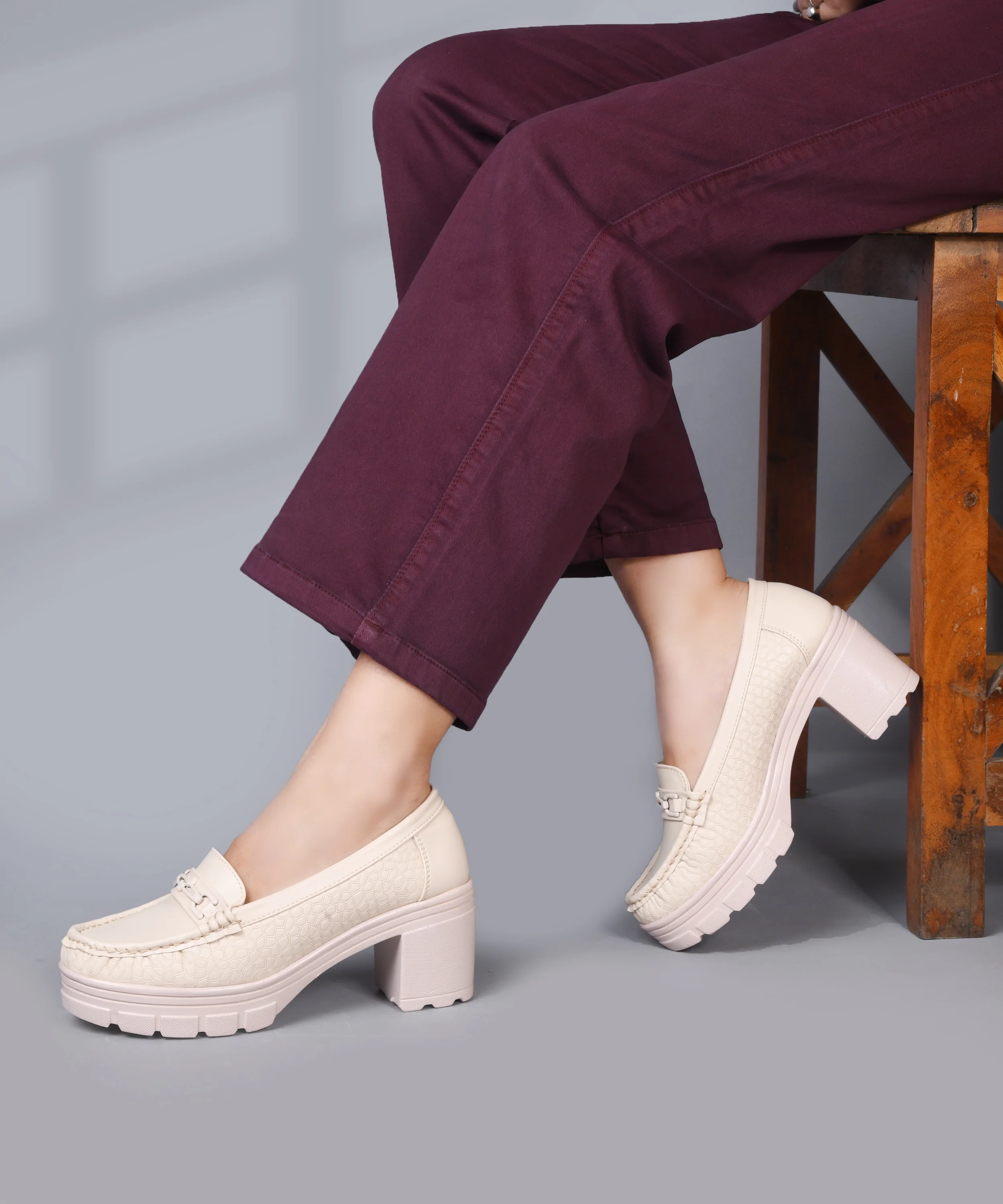 Burgundy Chunky-Heel Loafer with Textured Sides - Image 7