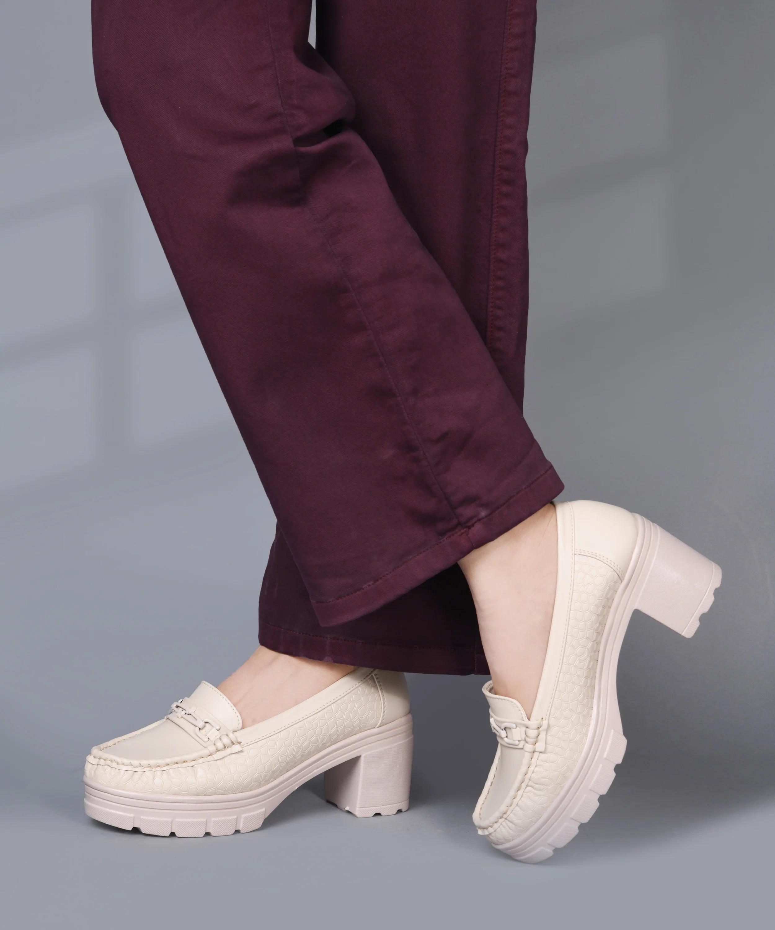 Burgundy Chunky-Heel Loafer with Textured Sides - Image 8