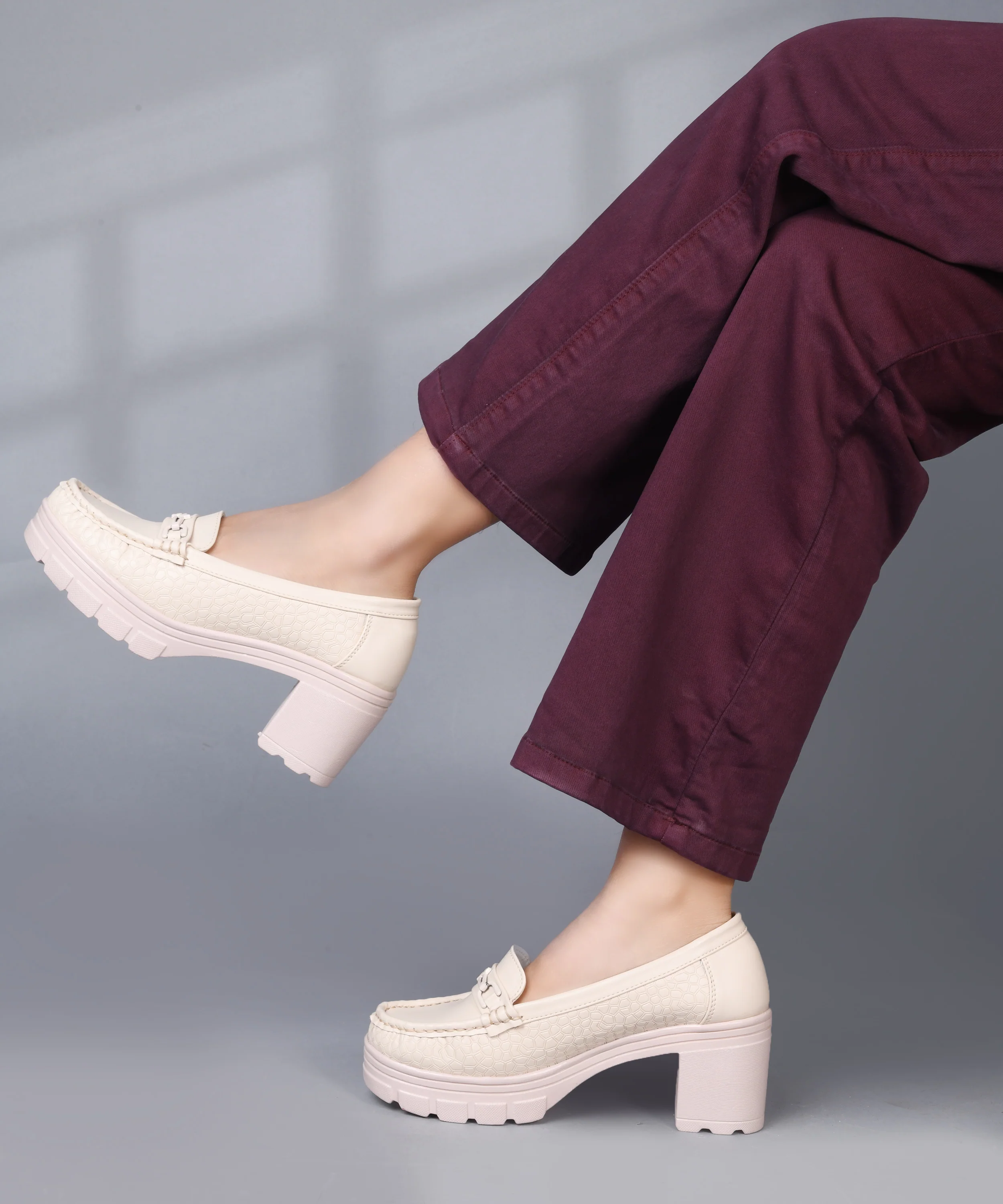 Burgundy Chunky-Heel Loafer with Textured Sides - Image 9