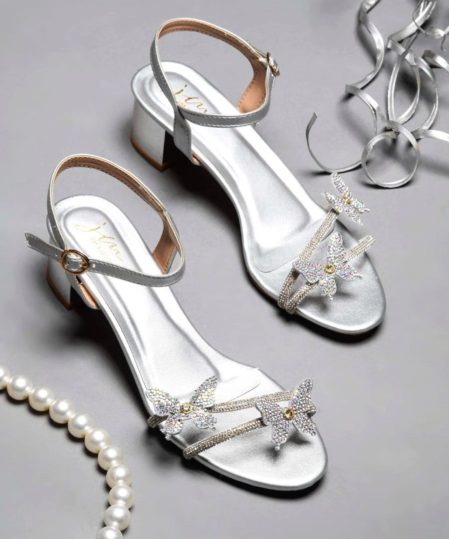 Butterfly Embellished Block Heel Sandals